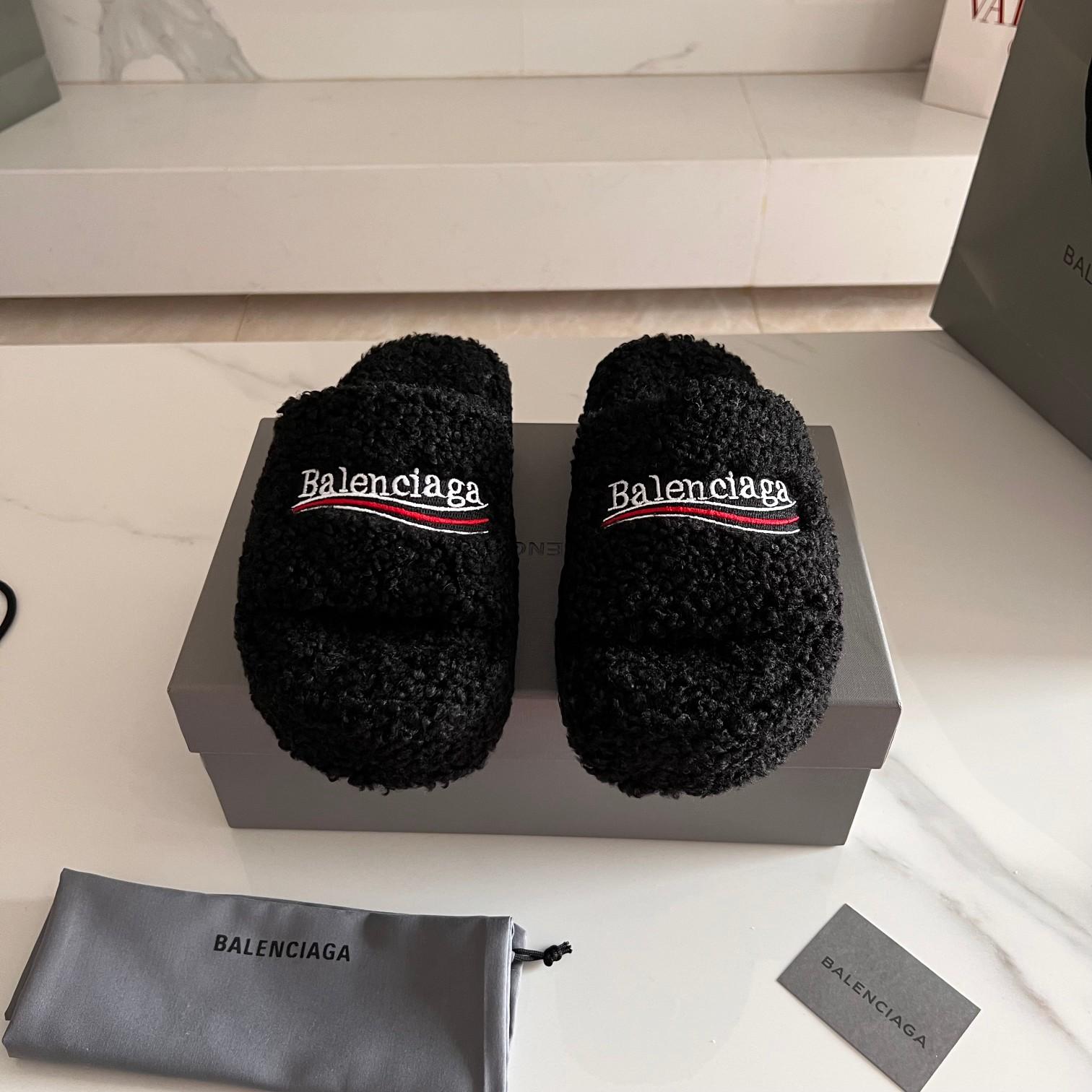 Balenciaga Furry Slide Sandals - FashionPlug