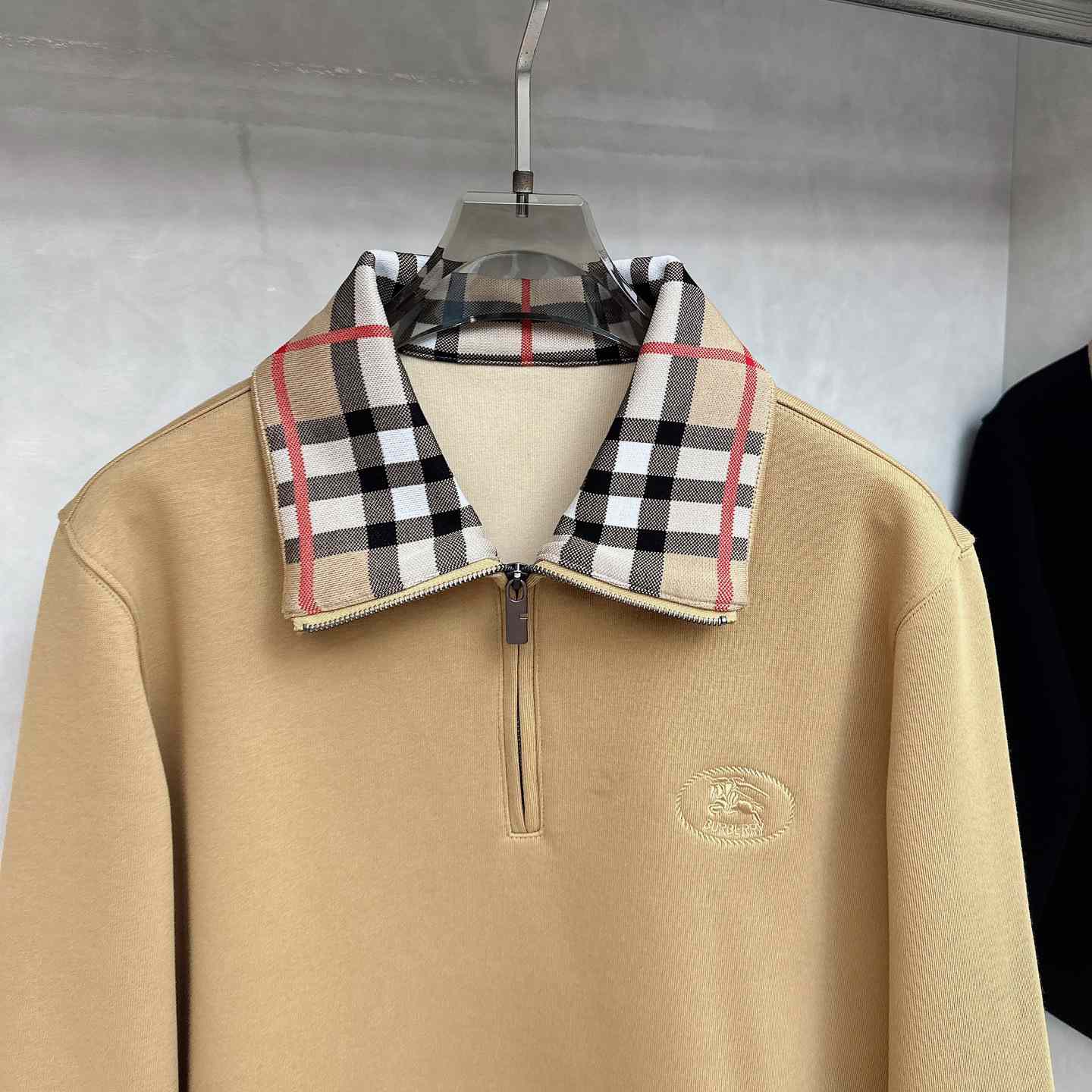 Burberry Check Collar Cotton Half-zip Sweatshirt - FashionPlug
