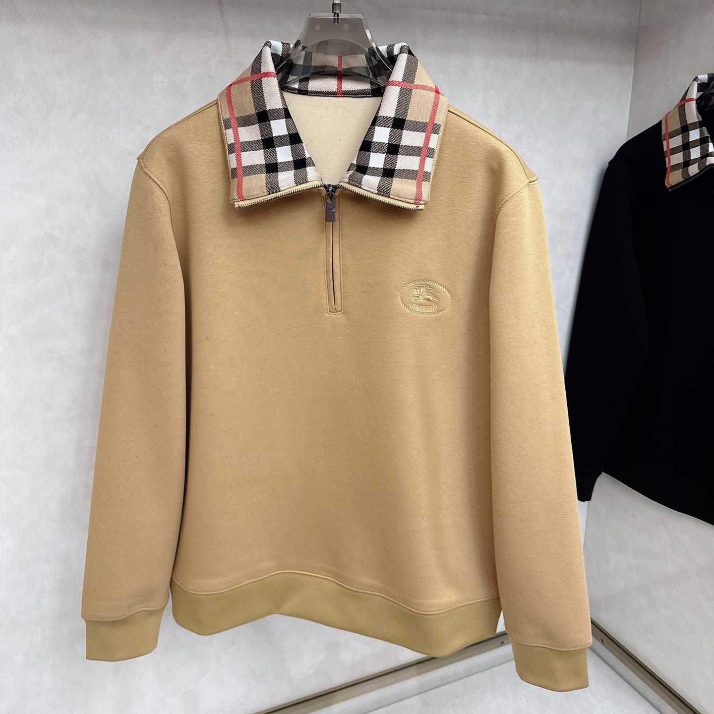 Burberry Check Collar Cotton Half-zip Sweatshirt - FashionPlug