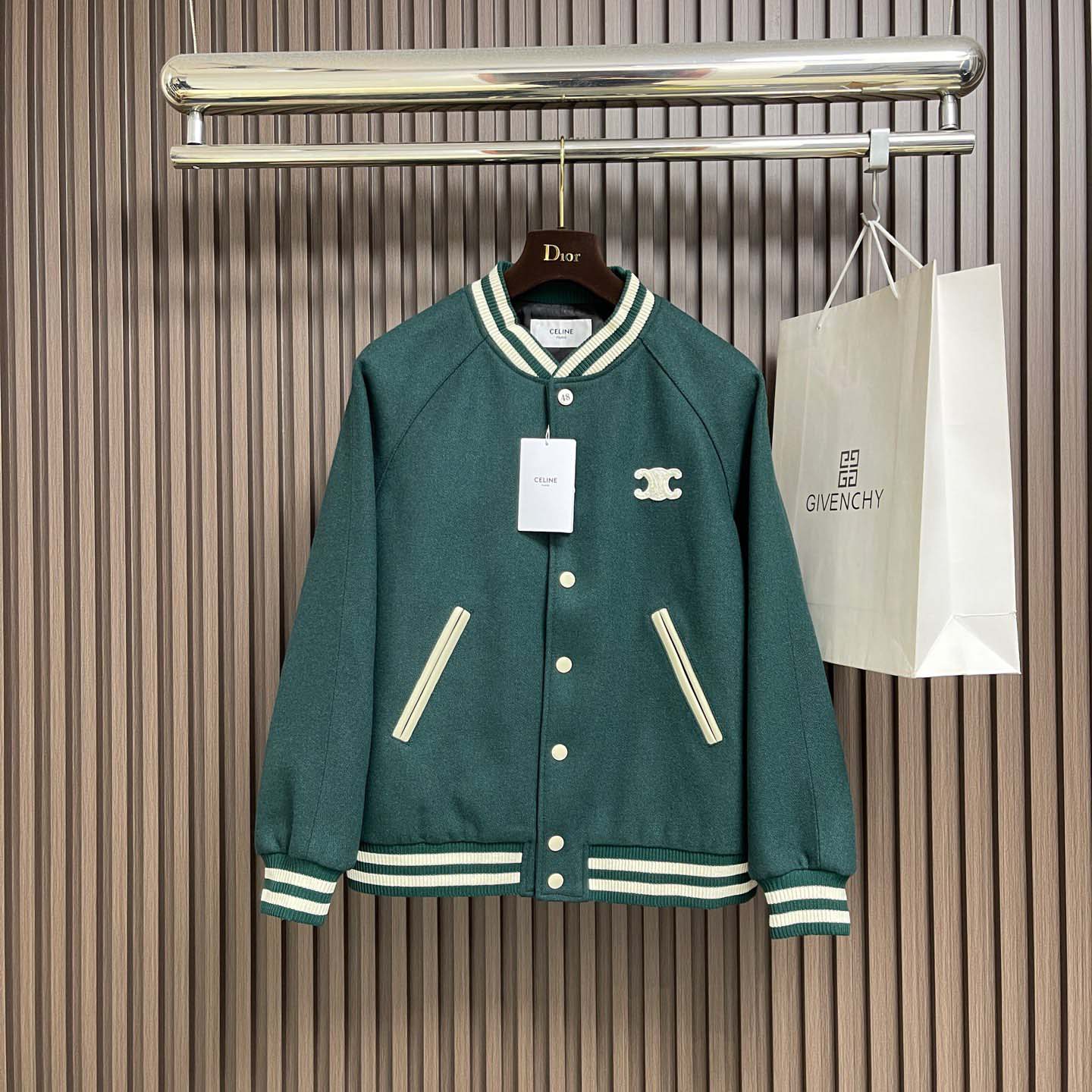 Celine Triomphe Teddy Jacket In Textured Wool - FashionPlug