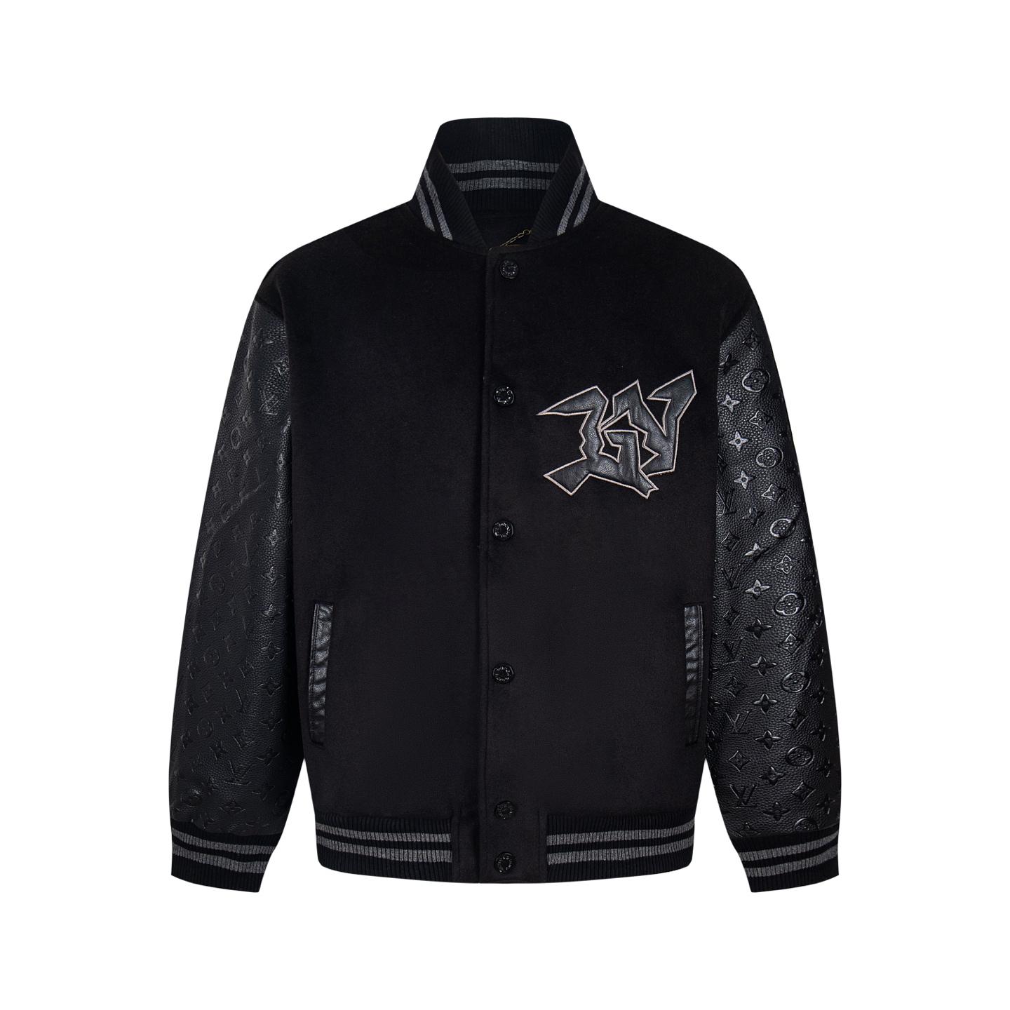  Louis Vuitton Monogram Embossed Leather and Wool Blouson  - FashionPlug