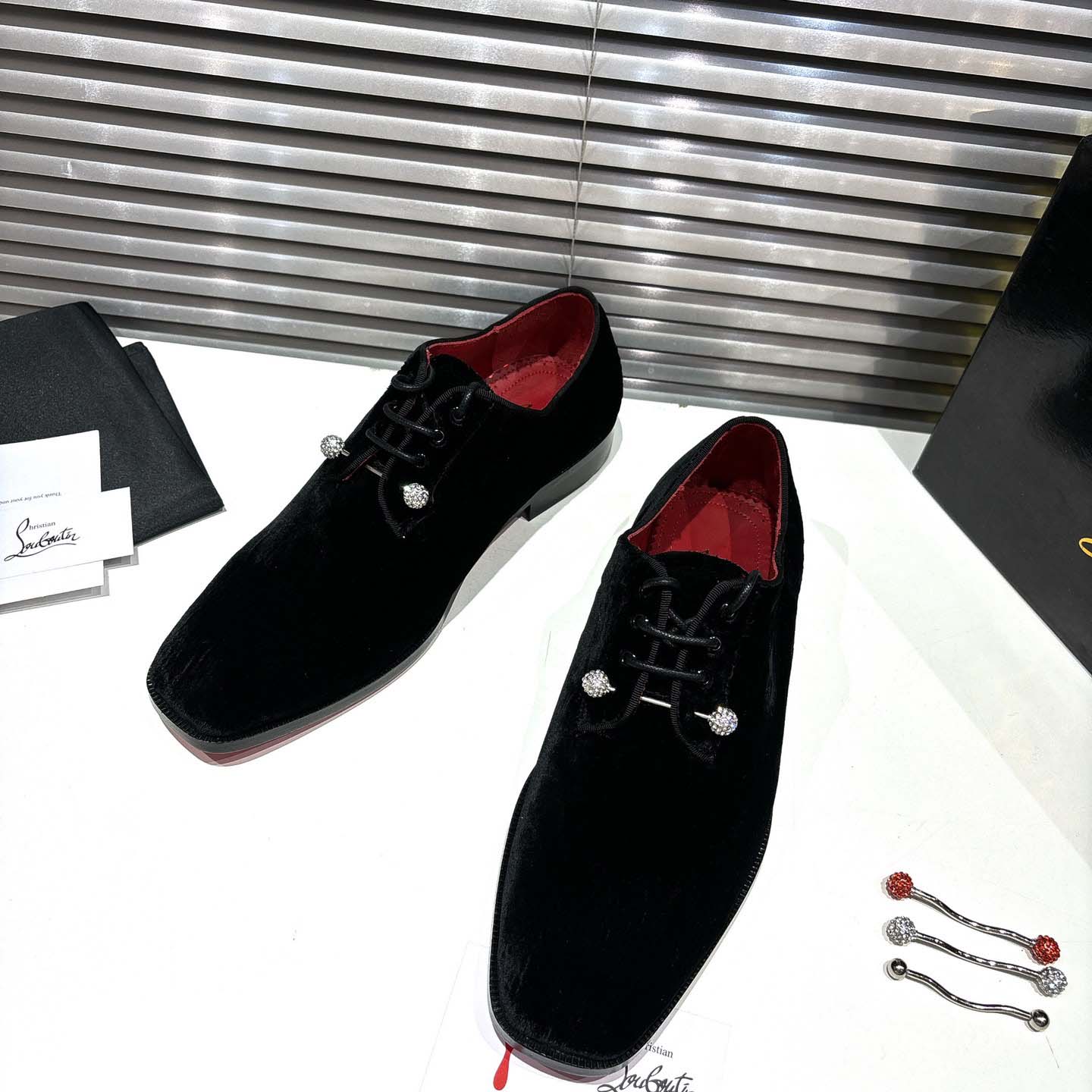 Christian Louboutin Chambeliss Night Strass Derbies - Velvet - FashionPlug