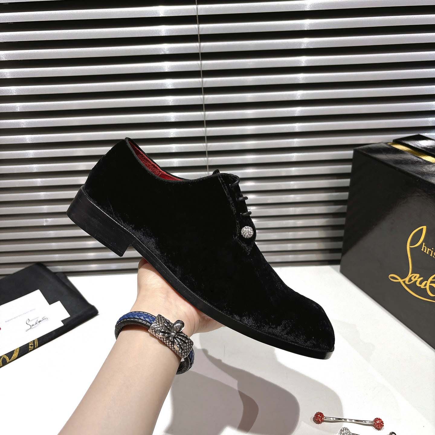 Christian Louboutin Chambeliss Night Strass Derbies - Velvet - FashionPlug