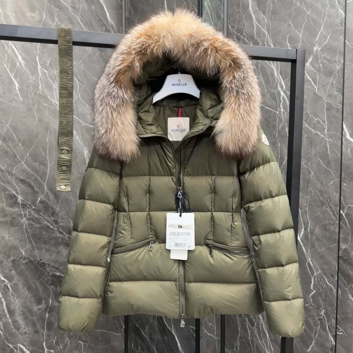 Moncler Belted Puffer Jacket With A Fur-trimmed Hood - FashionPlug