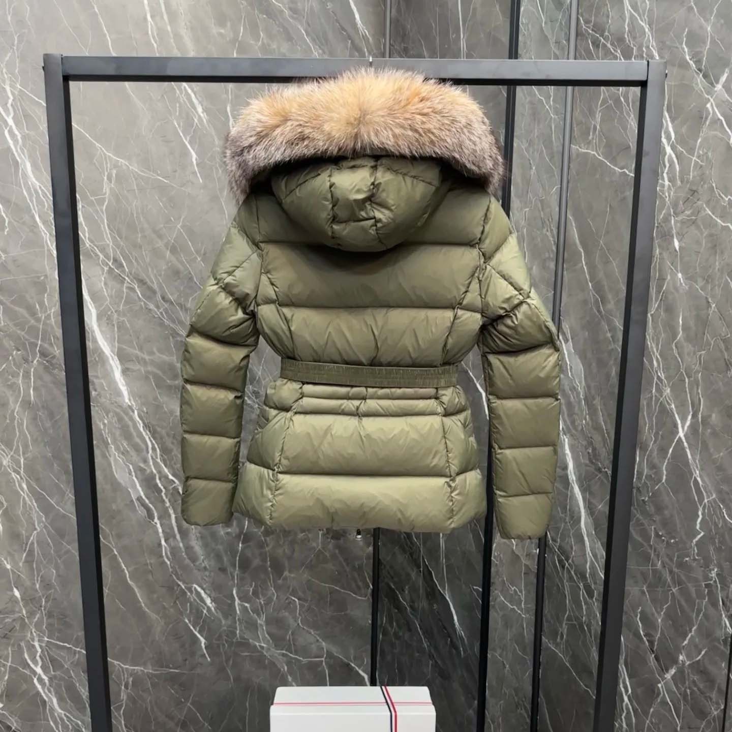 Moncler Belted Puffer Jacket With A Fur-trimmed Hood - FashionPlug