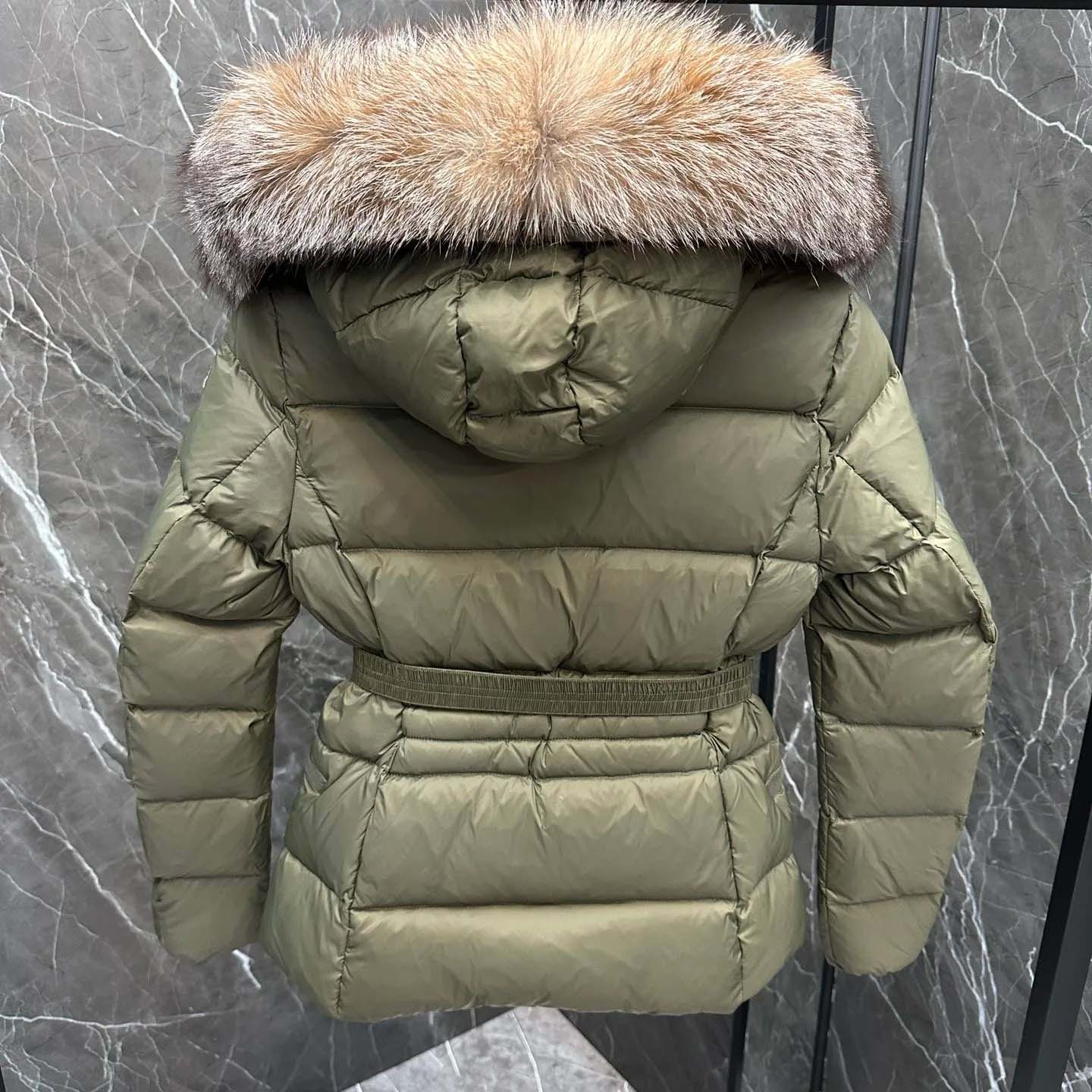 Moncler Belted Puffer Jacket With A Fur-trimmed Hood - FashionPlug