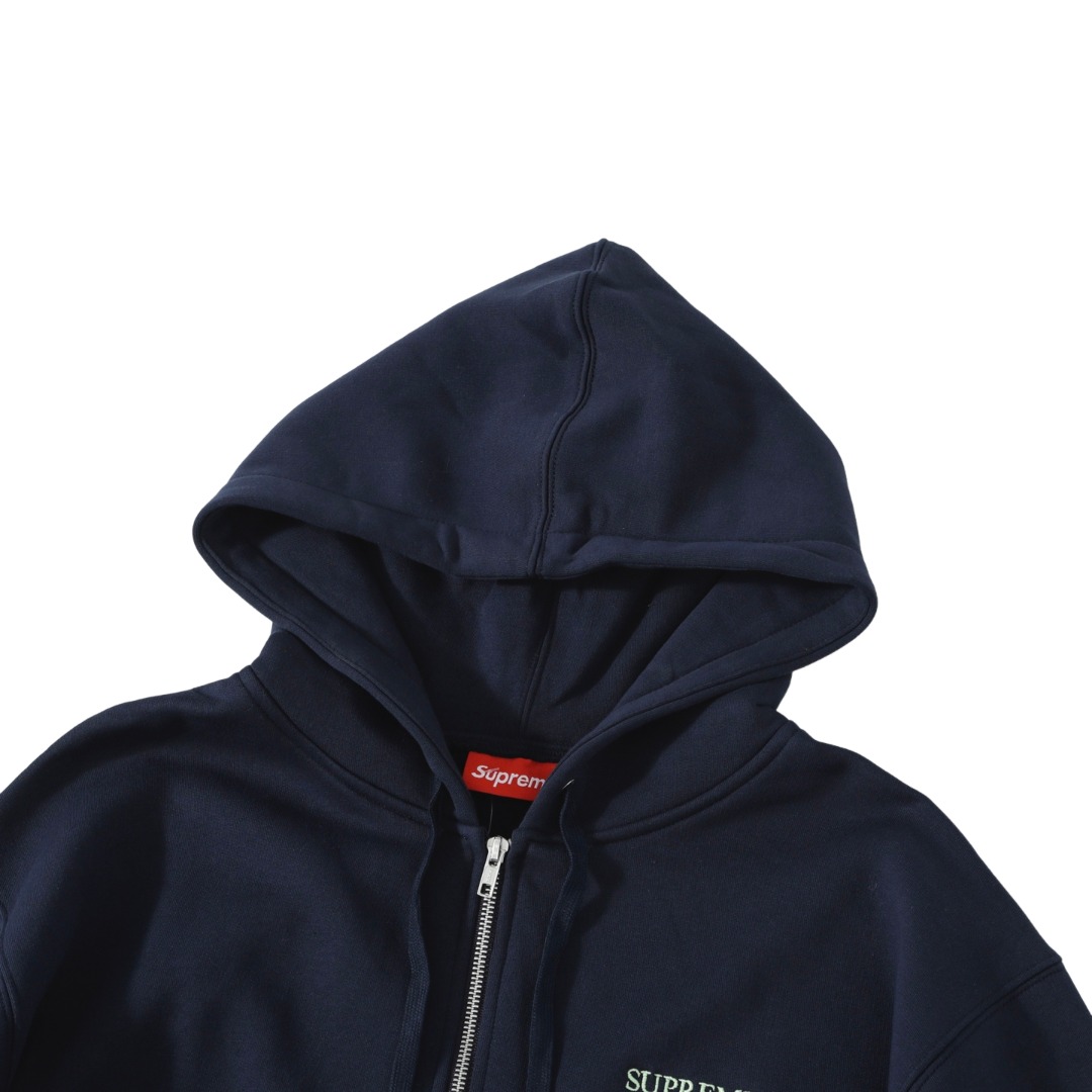 Supreme Idgaf Zip Up Hooded Sweatshirt 'Blue' - FashionPlug