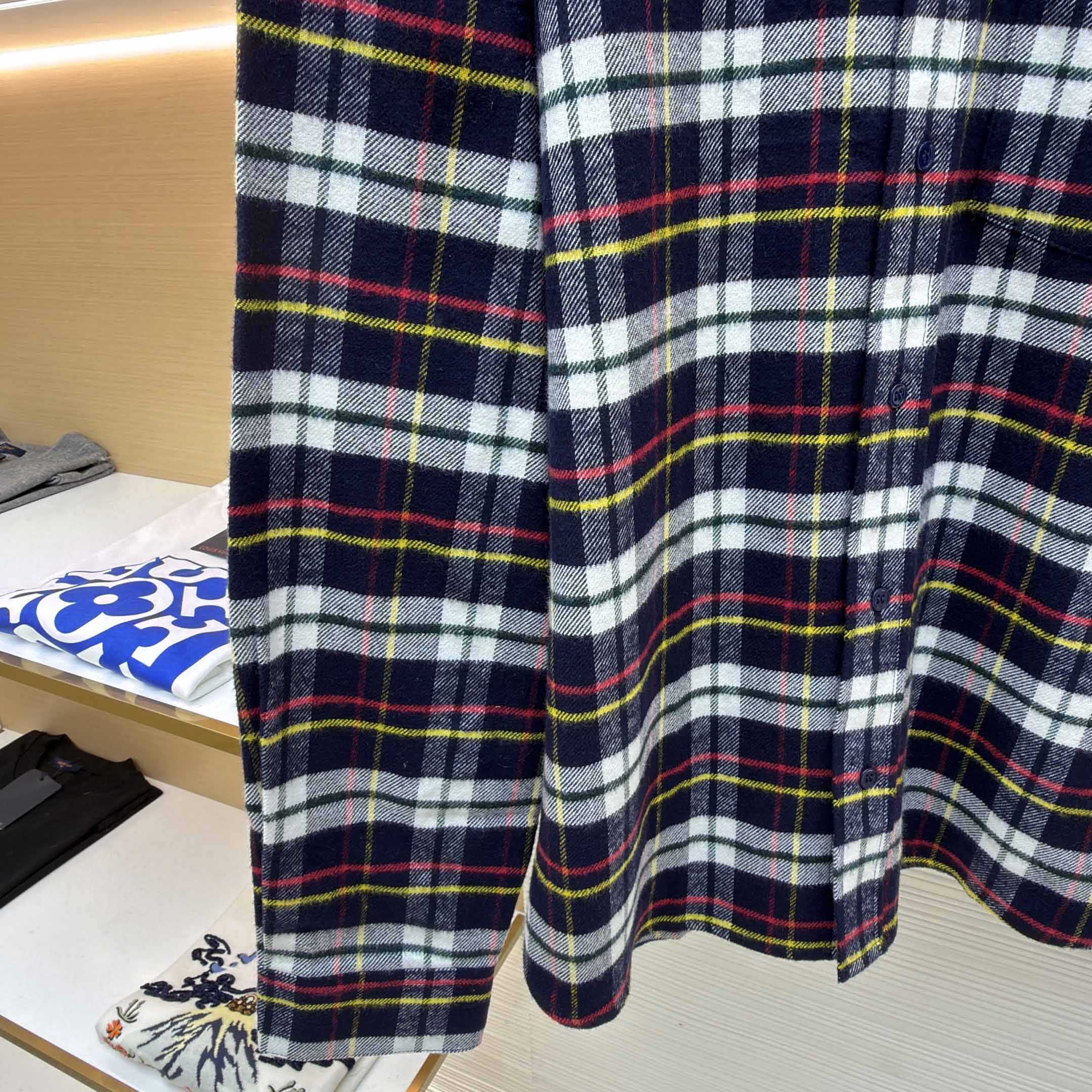 Celine Relaxed Shirt In Brushed Checked Wool - FashionPlug