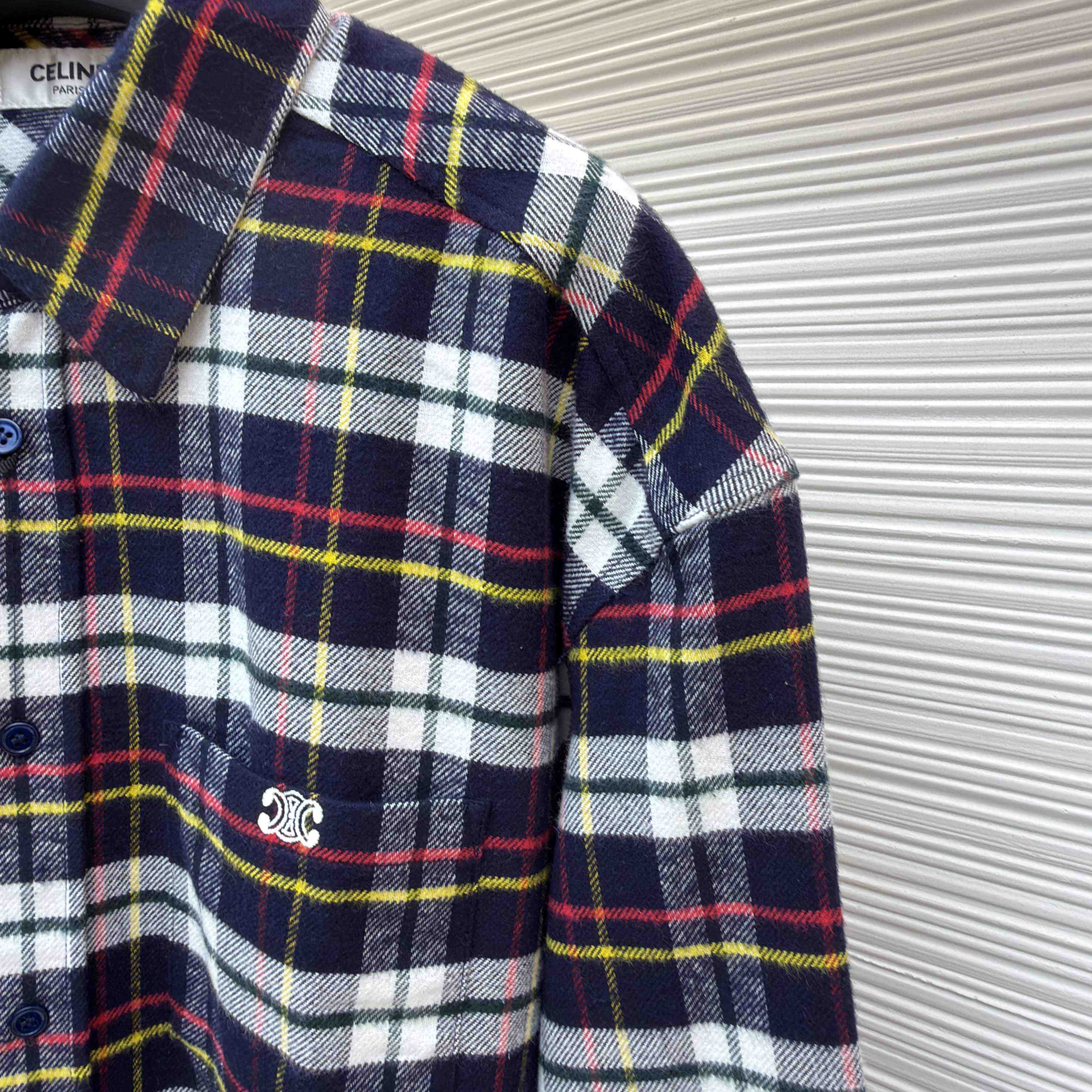 Celine Relaxed Shirt In Brushed Checked Wool - FashionPlug