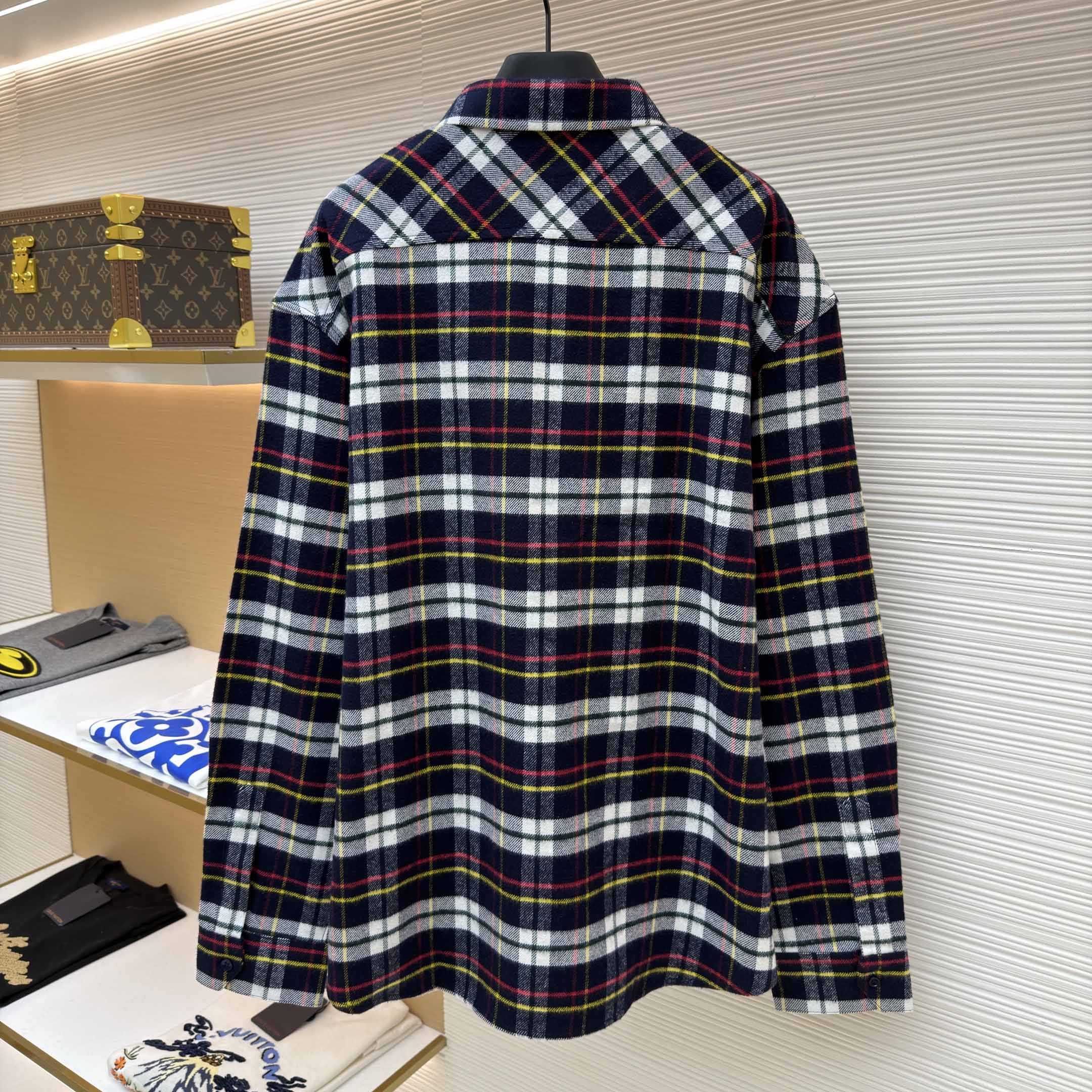 Celine Relaxed Shirt In Brushed Checked Wool - FashionPlug