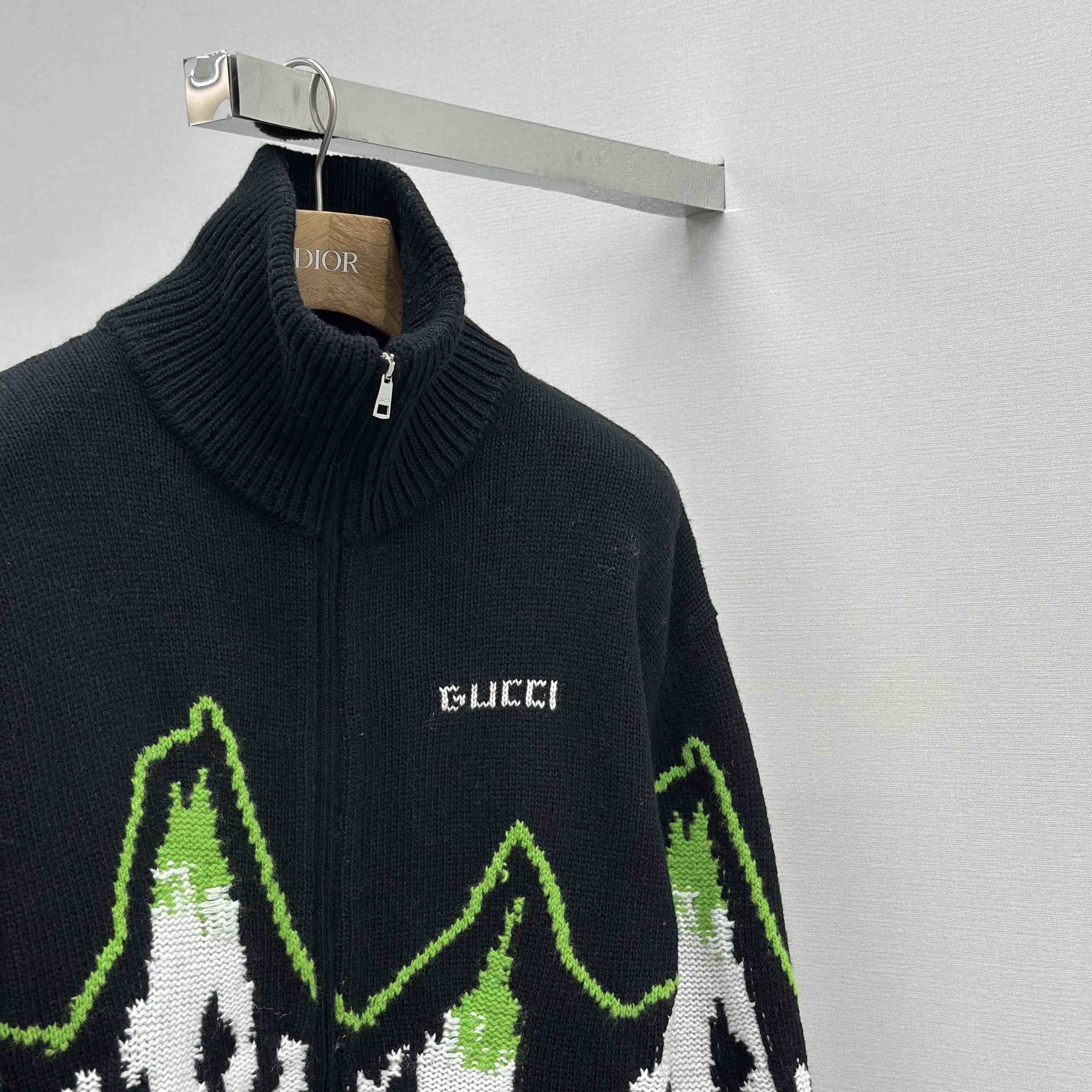 Gucci Wool Jacquard Zip Jacket With Intarsia - FashionPlug