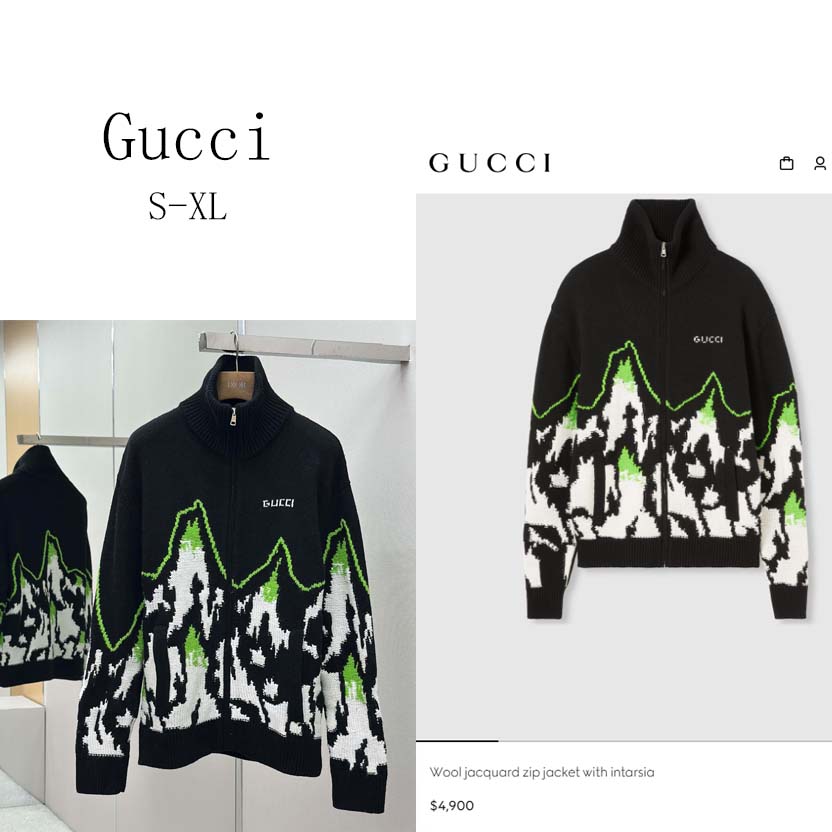 Gucci Wool Jacquard Zip Jacket With Intarsia - FashionPlug