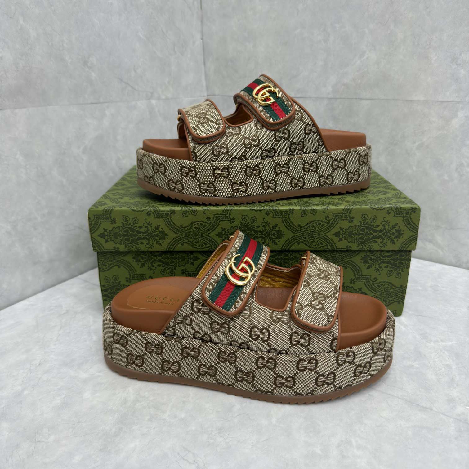 Gucci Platform GG Canvas Slides - FashionPlug