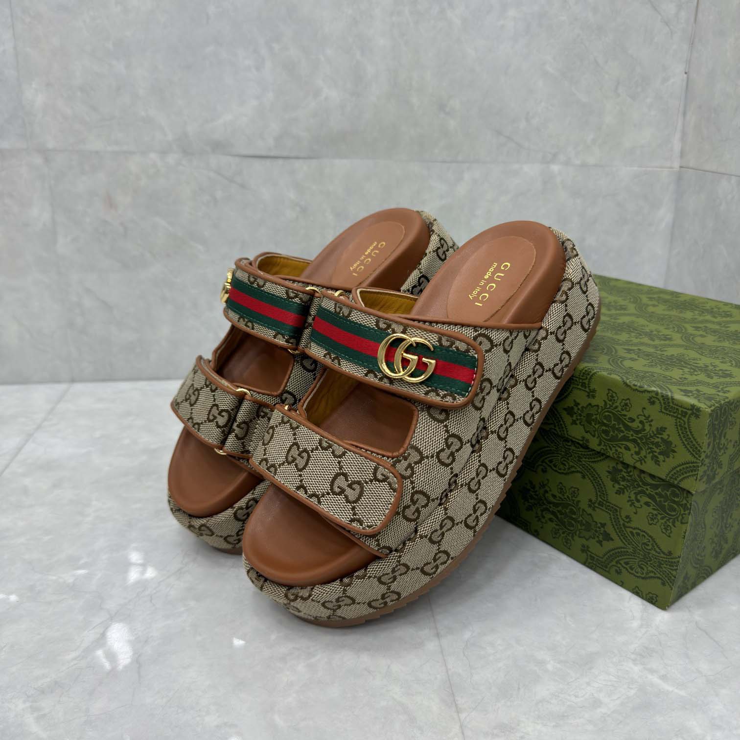 Gucci Platform GG Canvas Slides - FashionPlug