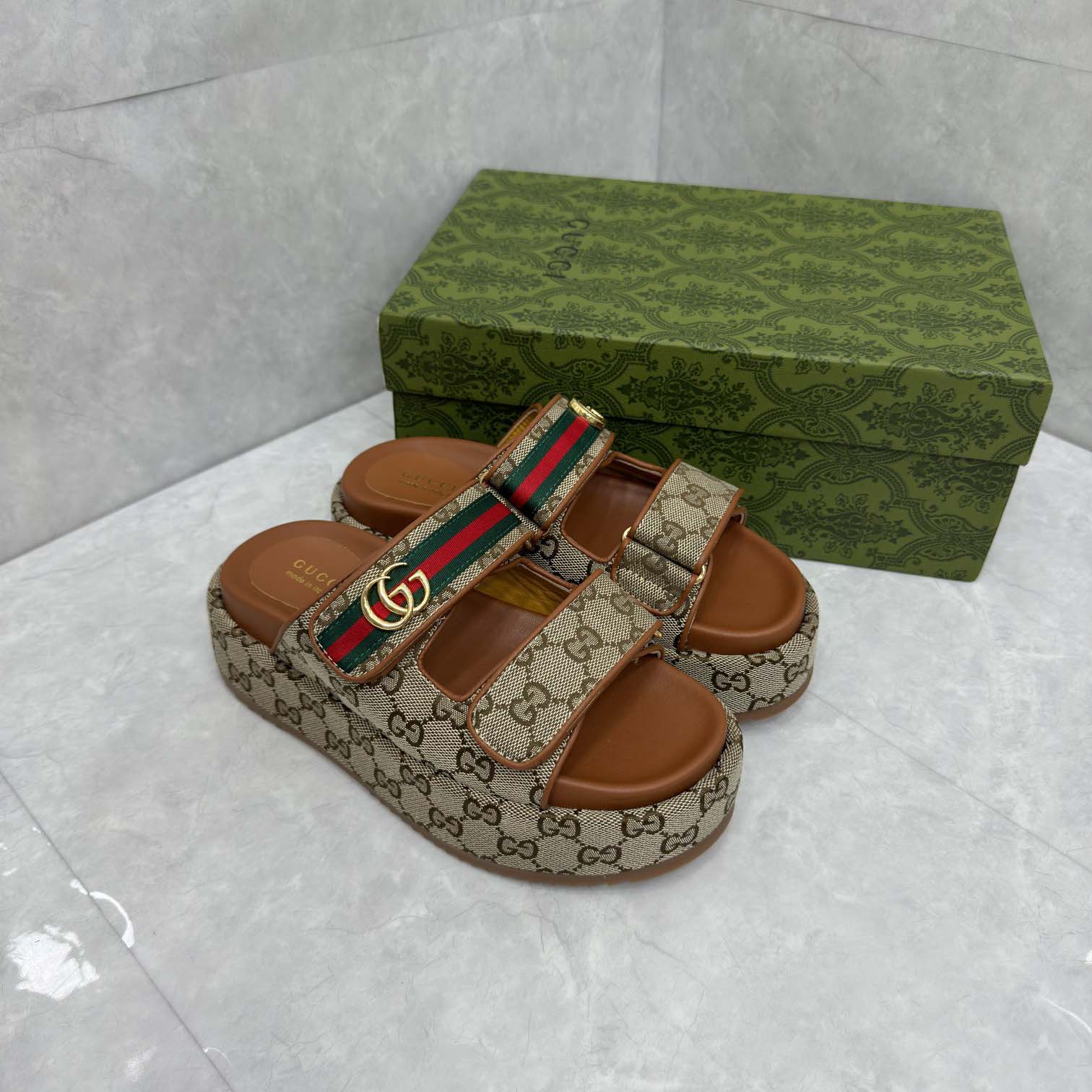 Gucci Platform GG Canvas Slides - FashionPlug