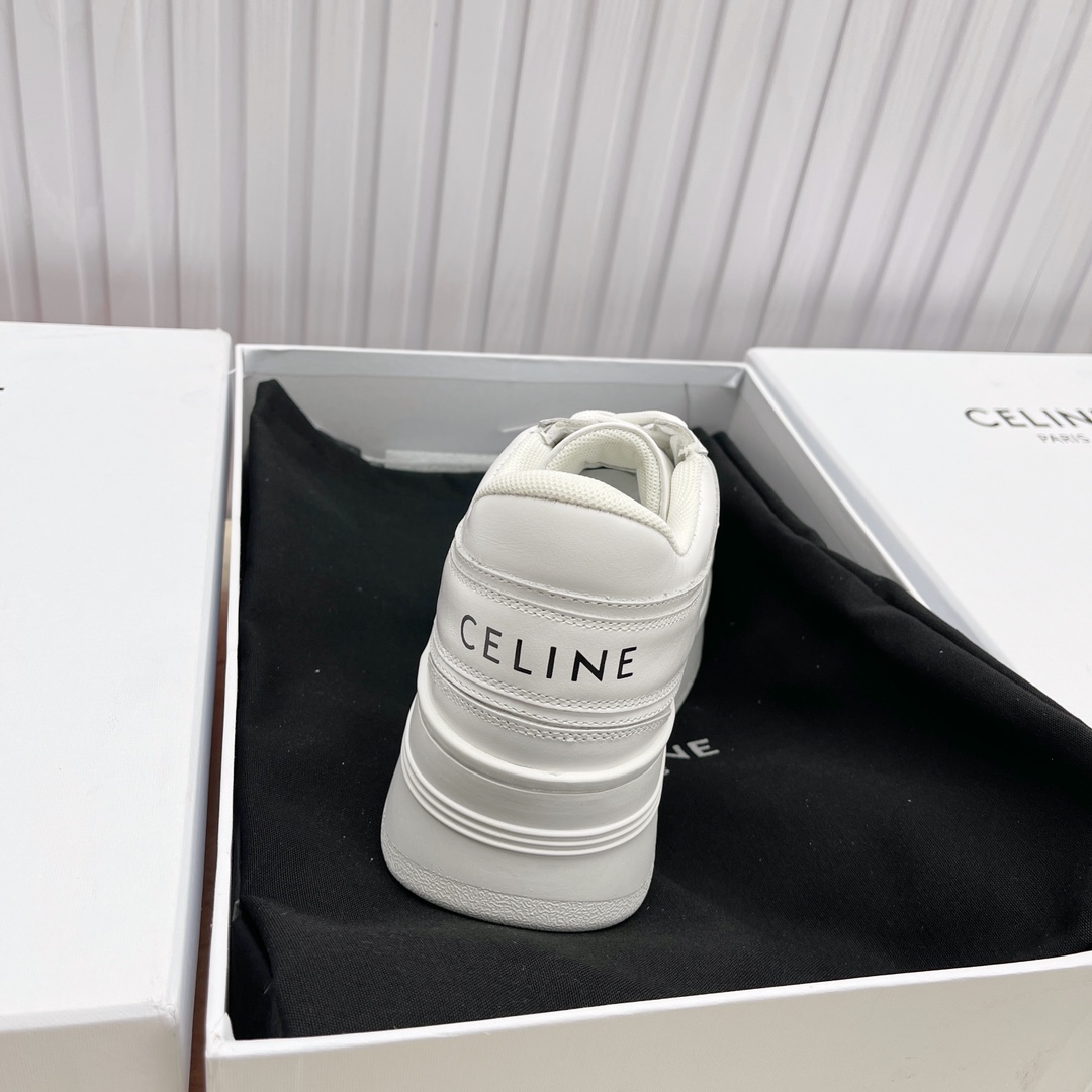 Celine Block Sneakers With Wedge Outsole In Calfskin - FashionPlug