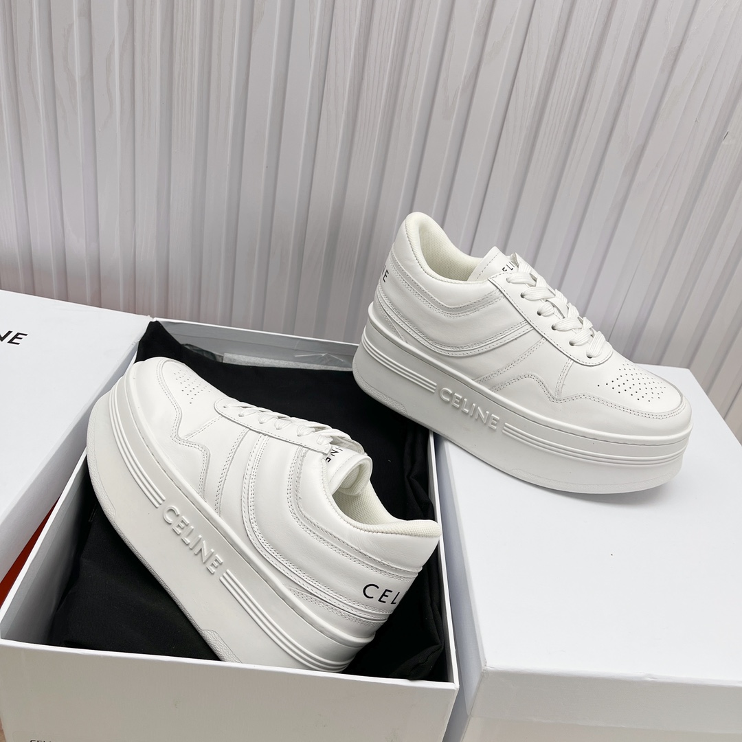 Celine Block Sneakers With Wedge Outsole In Calfskin - FashionPlug