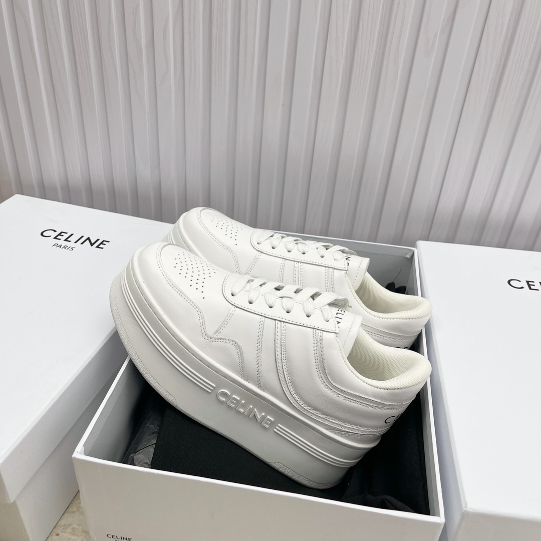 Celine Block Sneakers With Wedge Outsole In Calfskin - FashionPlug