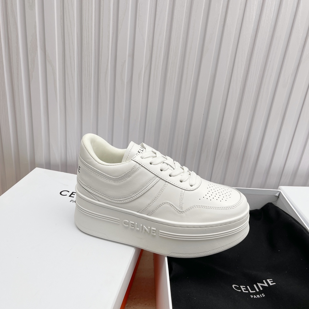 Celine Block Sneakers With Wedge Outsole In Calfskin - FashionPlug