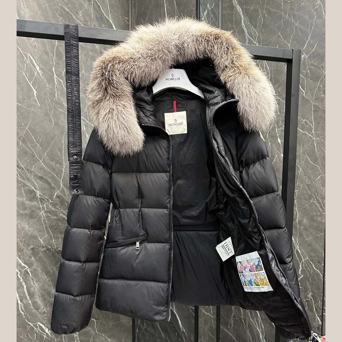 Moncler Belted Puffer Jacket With A Fur-trimmed Hood - FashionPlug