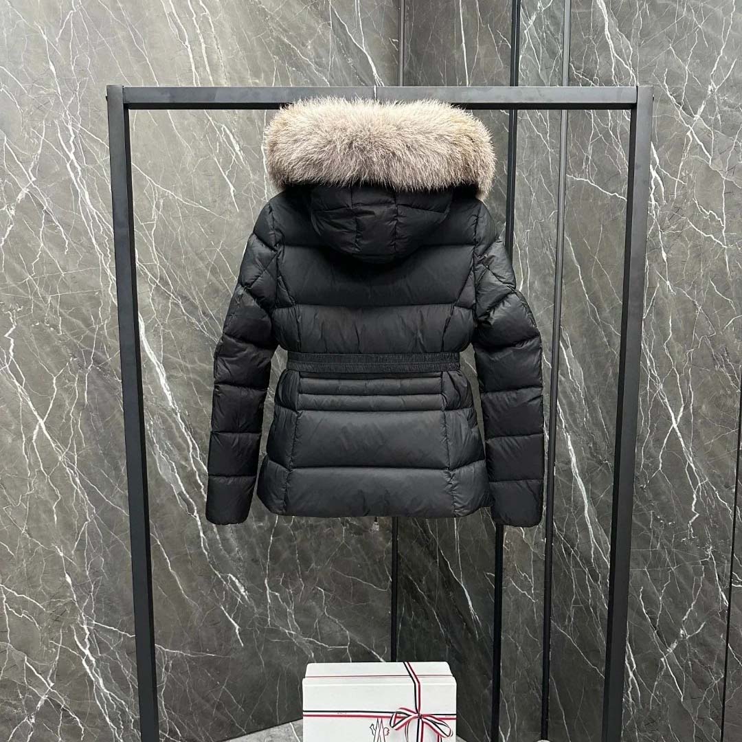 Moncler Belted Puffer Jacket With A Fur-trimmed Hood - FashionPlug