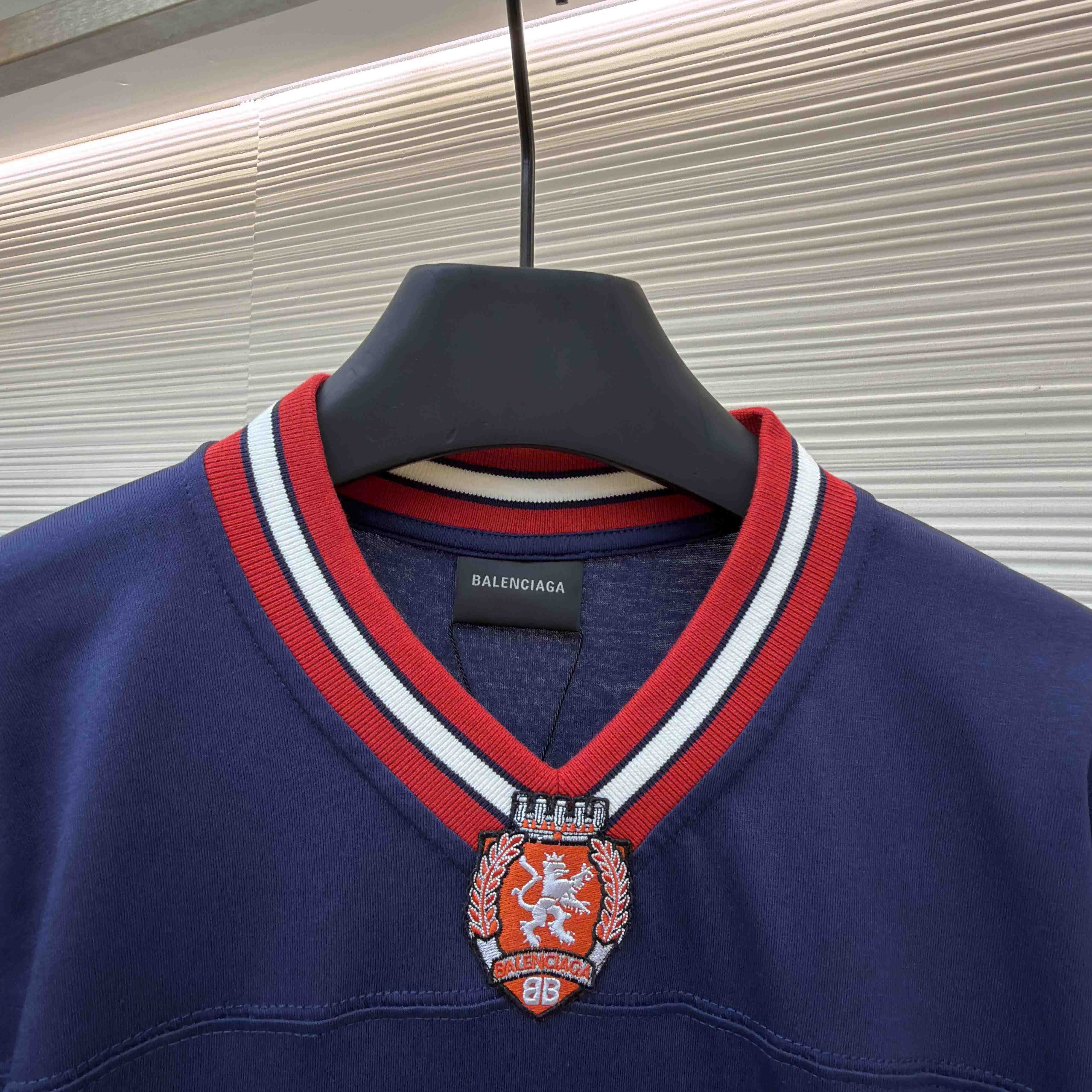 Balenciaga B Football V-Neck T-Shirt Oversized In Dark Navy - FashionPlug