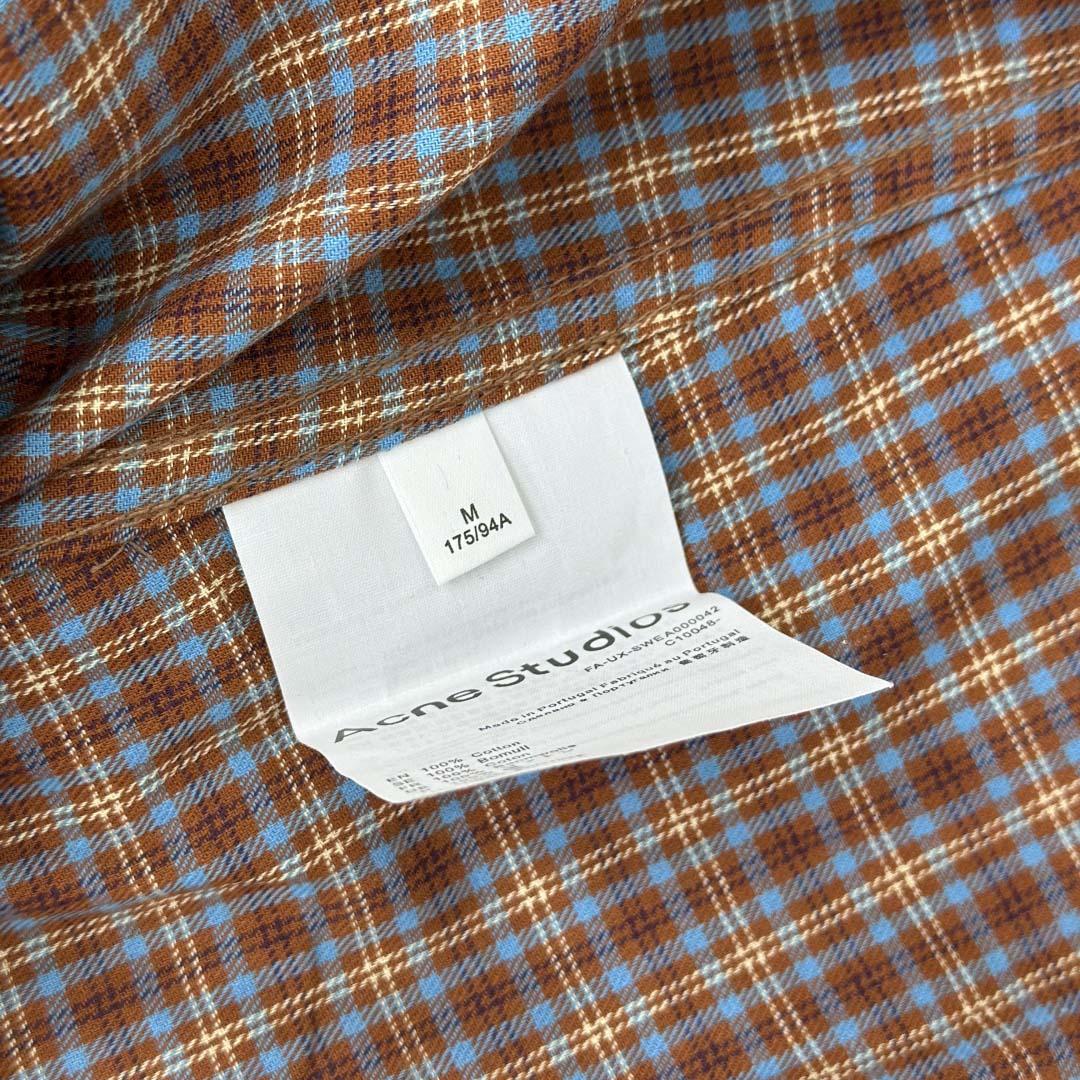 Acne Studios Brown Relaxed Checked Flannel Shirt with Striped Arm Panel - FashionPlug