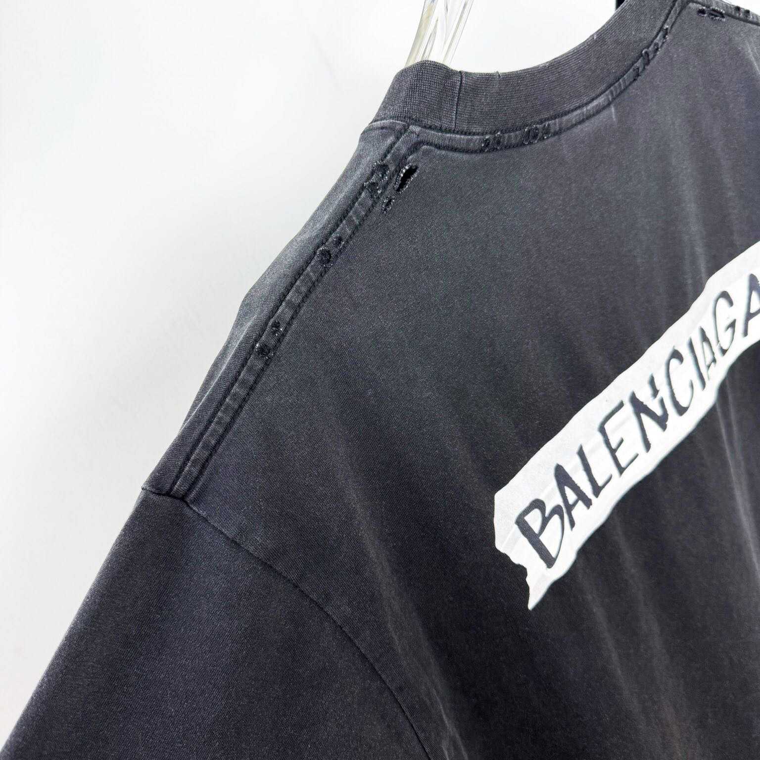 Balenciaga Masking Tape T-Shirt Medium Fit In Faded Black  - FashionPlug