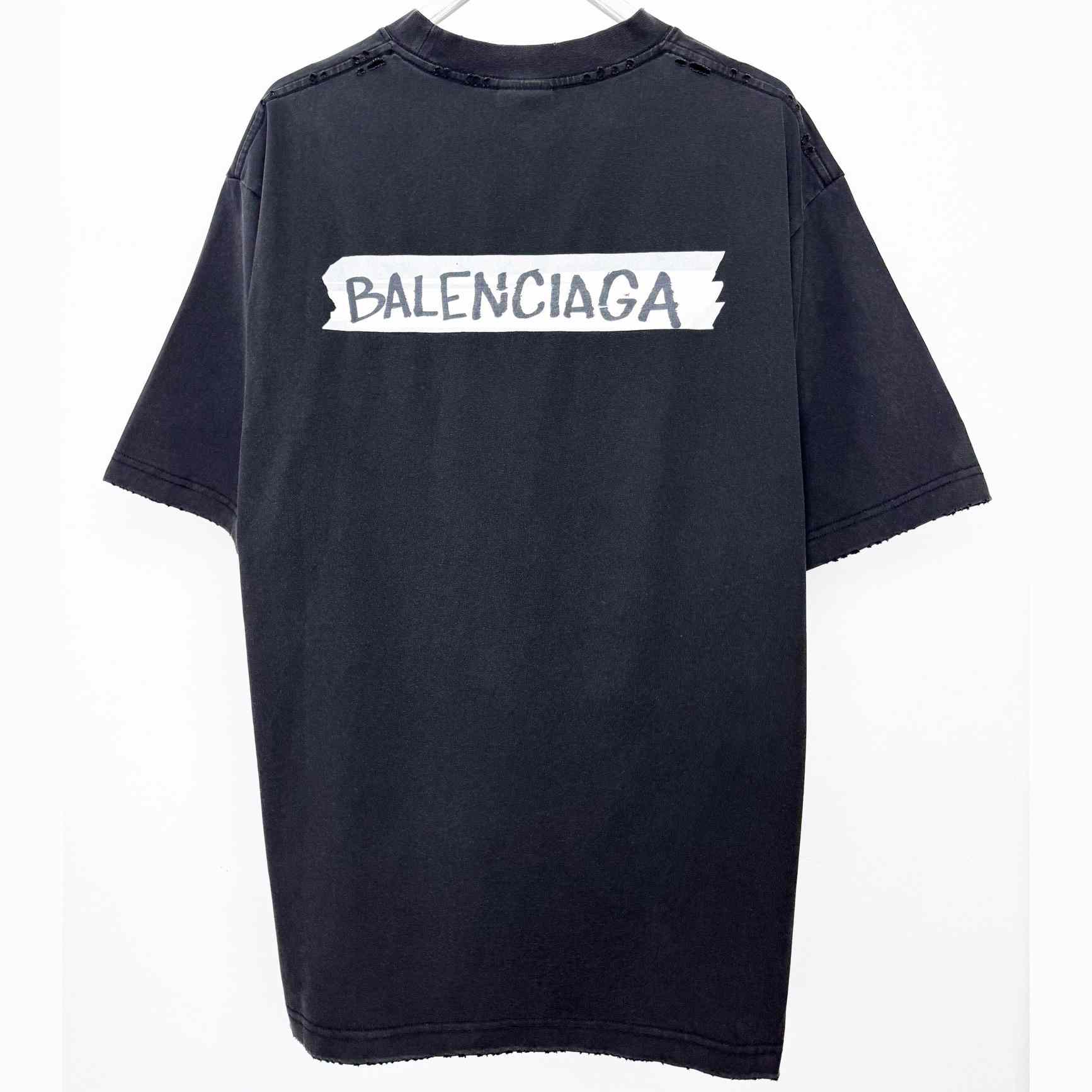 Balenciaga Masking Tape T-Shirt Medium Fit In Faded Black  - FashionPlug