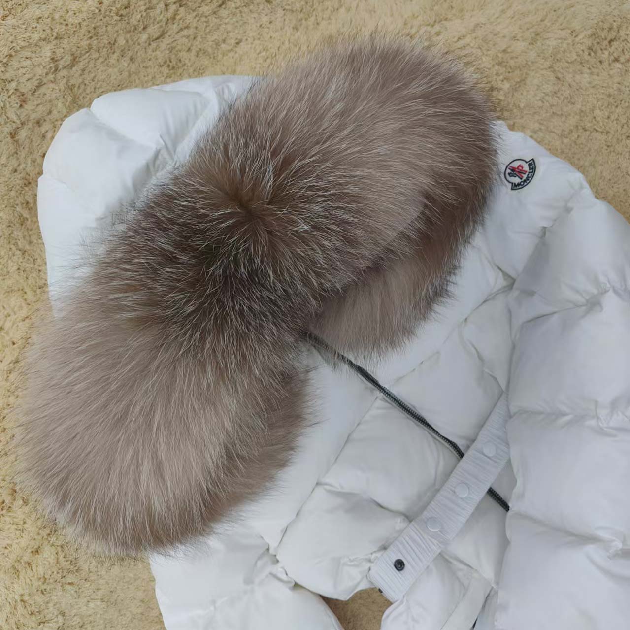Moncler Boed Hooded Shearling-Trimmed Short Down Jacket - FashionPlug