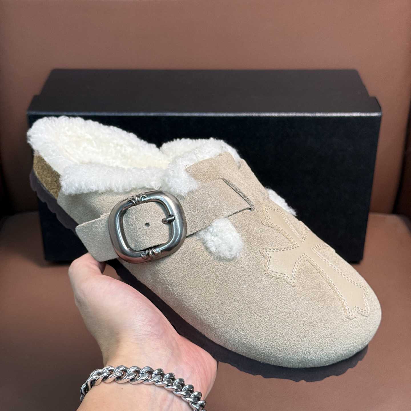 Chrome Hearts Birkenstock Boston Suede Sandals  - FashionPlug