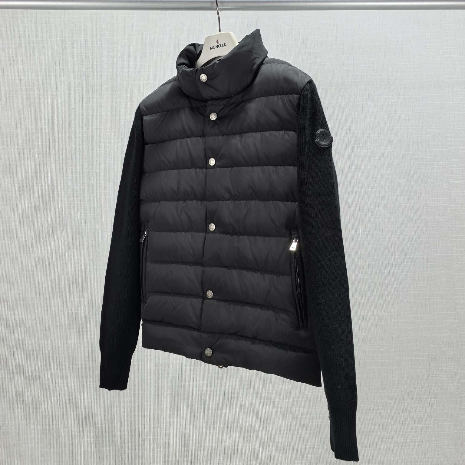 Moncler Ribbed Cotton and Quilted Shell Down Zip-Up Cardigan - FashionPlug