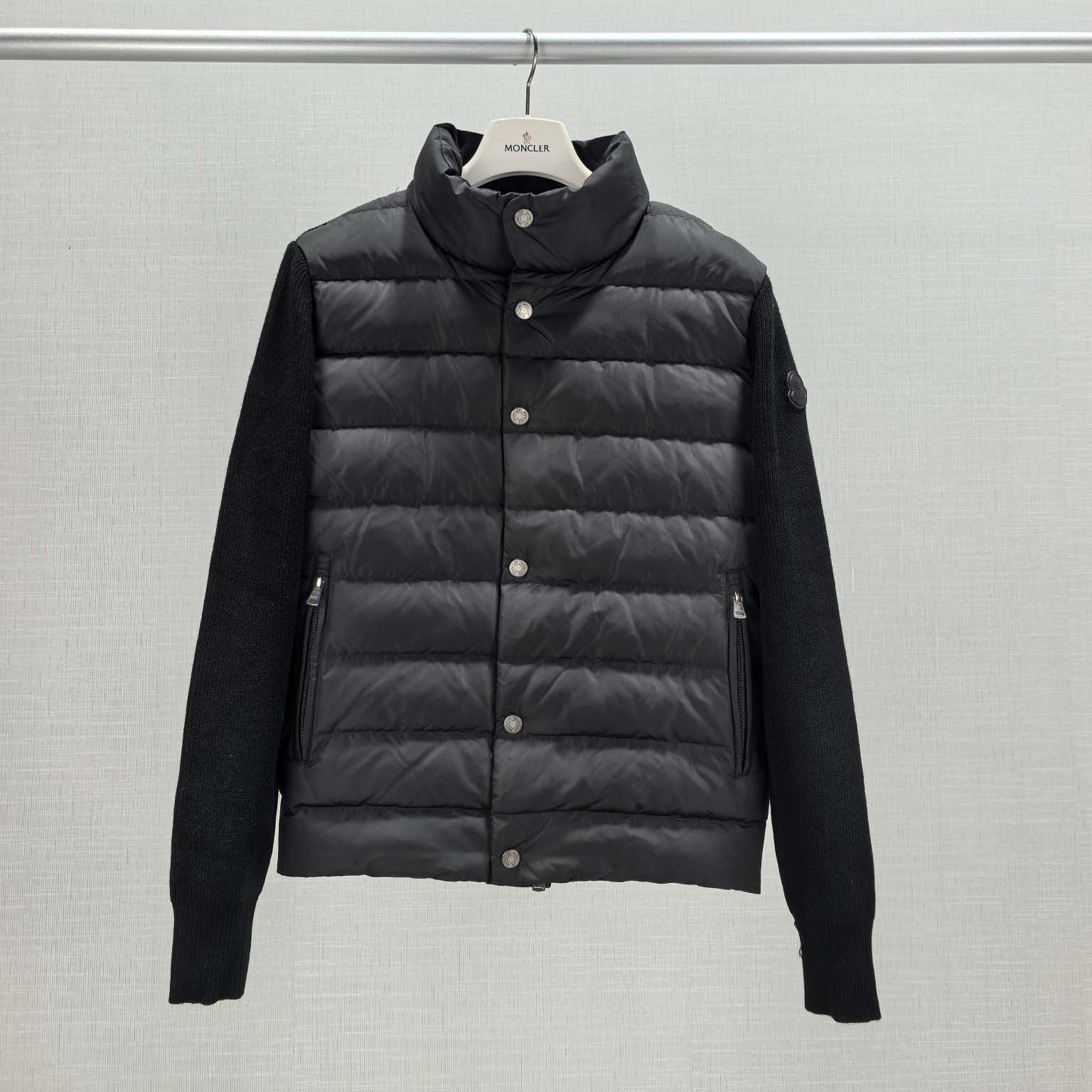 Moncler Ribbed Cotton and Quilted Shell Down Zip-Up Cardigan - FashionPlug