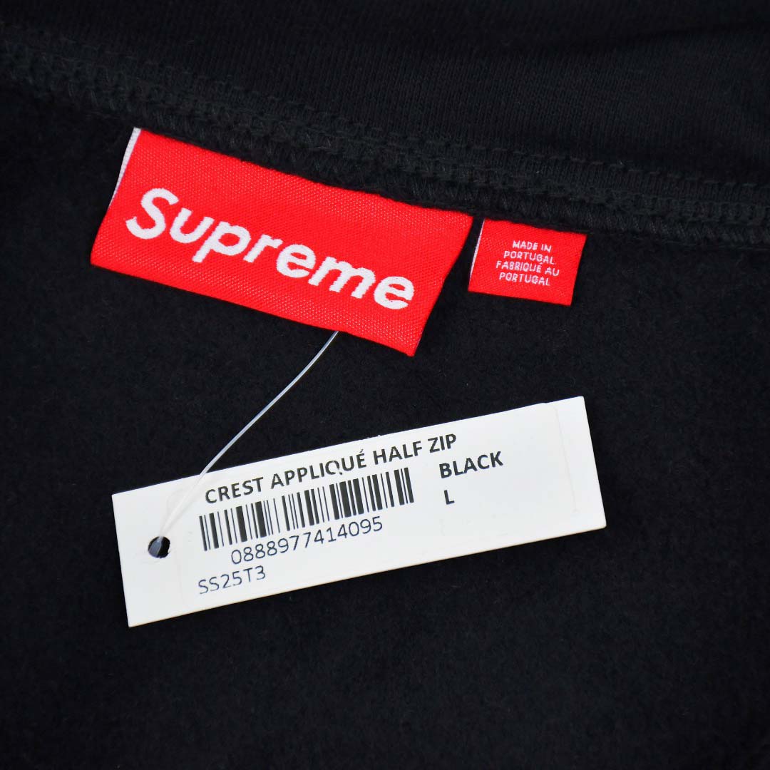 Supreme Crest Appliqué Half Zip Pullover 'Black' - FashionPlug