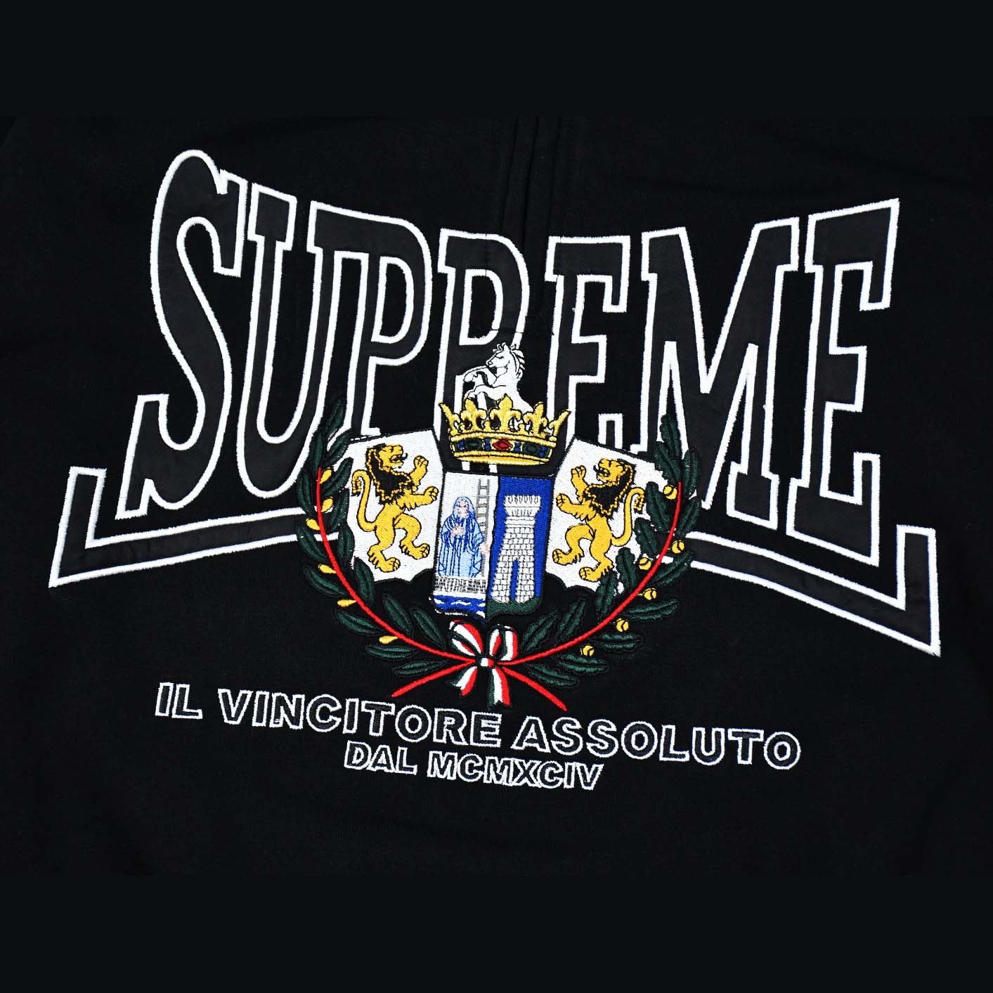 Supreme Crest Appliqué Half Zip Pullover 'Black' - FashionPlug