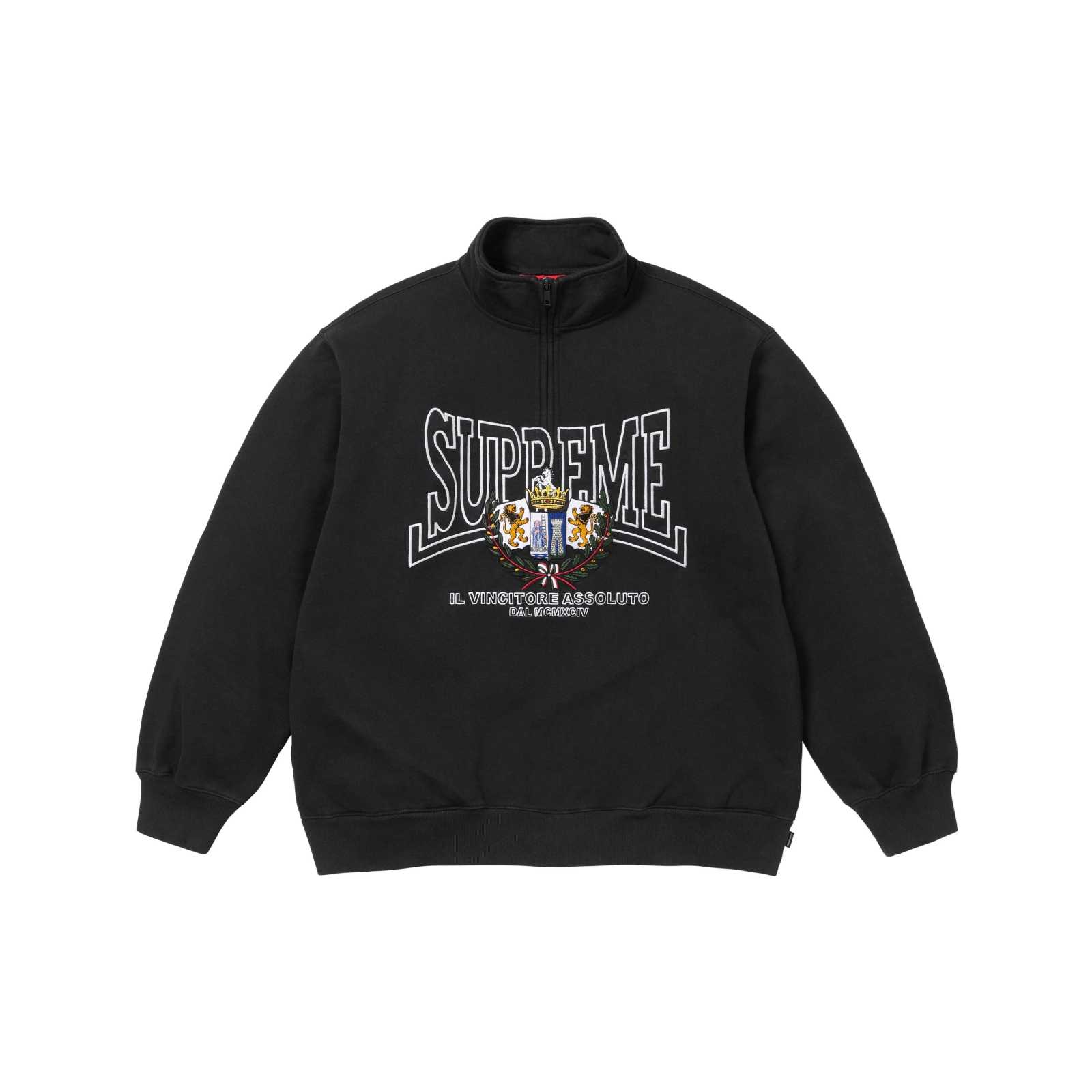 Supreme Crest Appliqué Half Zip Pullover 'Black' - FashionPlug