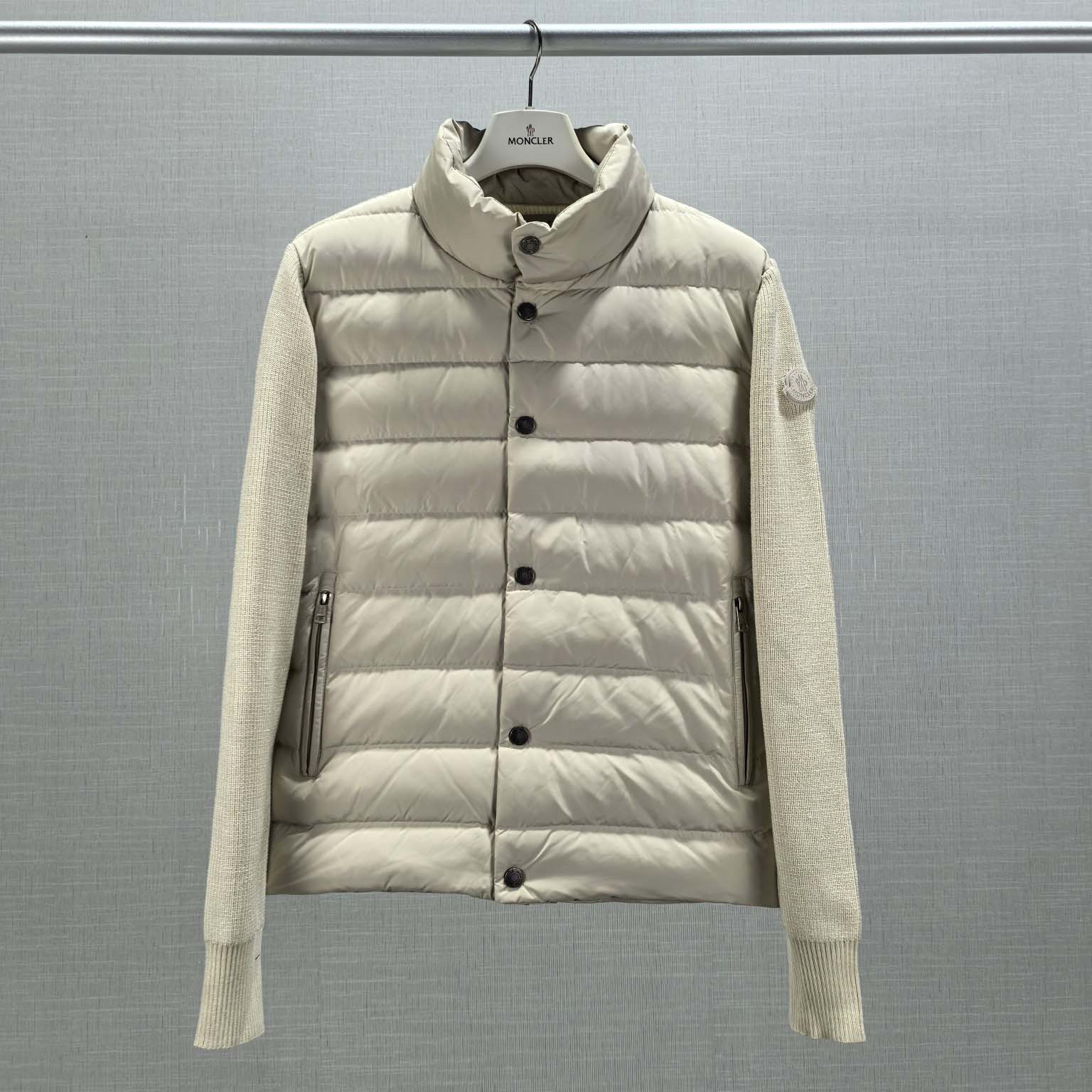 Moncler Ribbed Cotton and Quilted Shell Down Zip-Up Cardigan - FashionPlug
