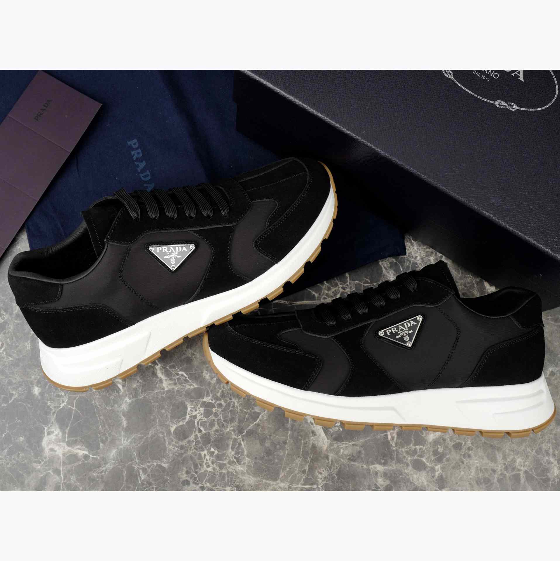 Prada Prax Suede And Re-Nylon Sneakers - FashionPlug