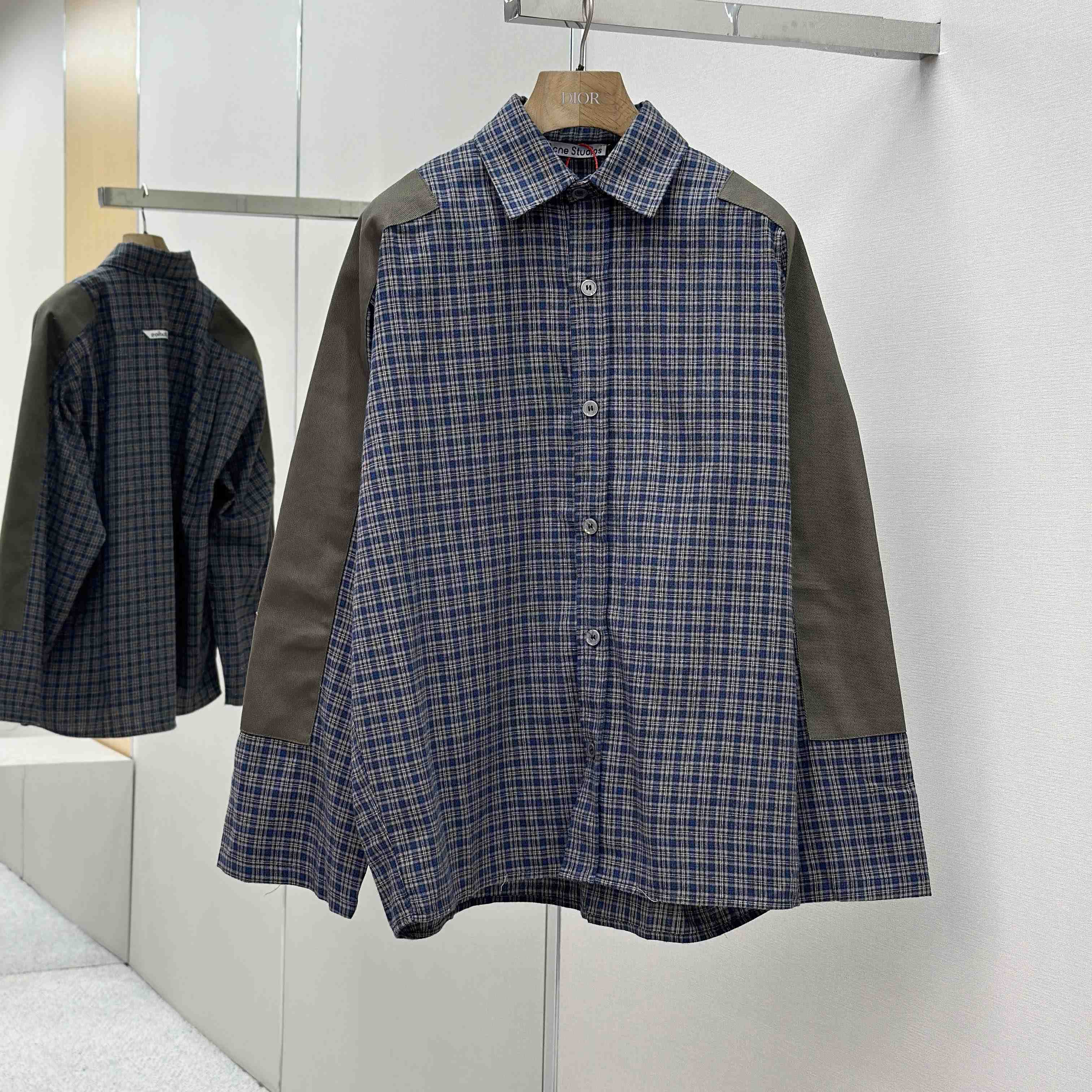 Acne Studios Gray Checked Flannel Shirt - FashionPlug
