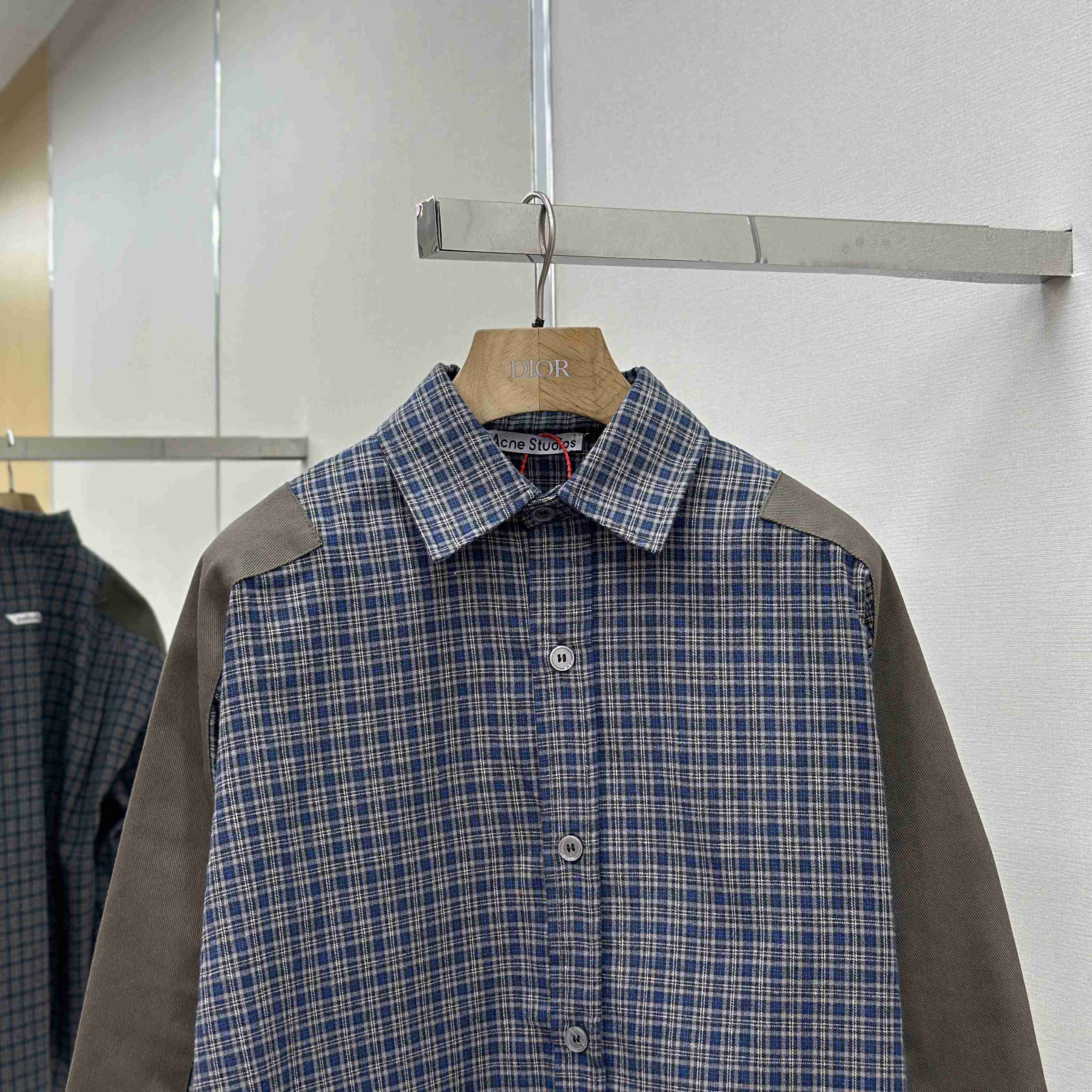 Acne Studios Gray Checked Flannel Shirt - FashionPlug