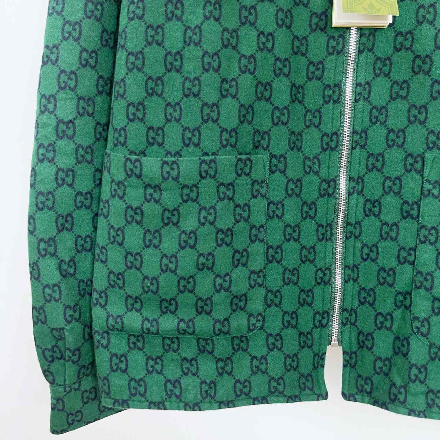 Gucci Green Gg Wool Flannel Padded Overshirt - FashionPlug
