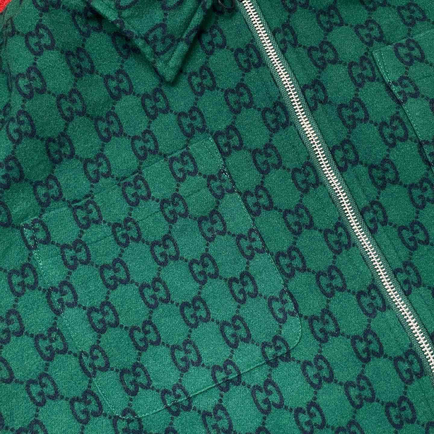 Gucci Green Gg Wool Flannel Padded Overshirt - FashionPlug