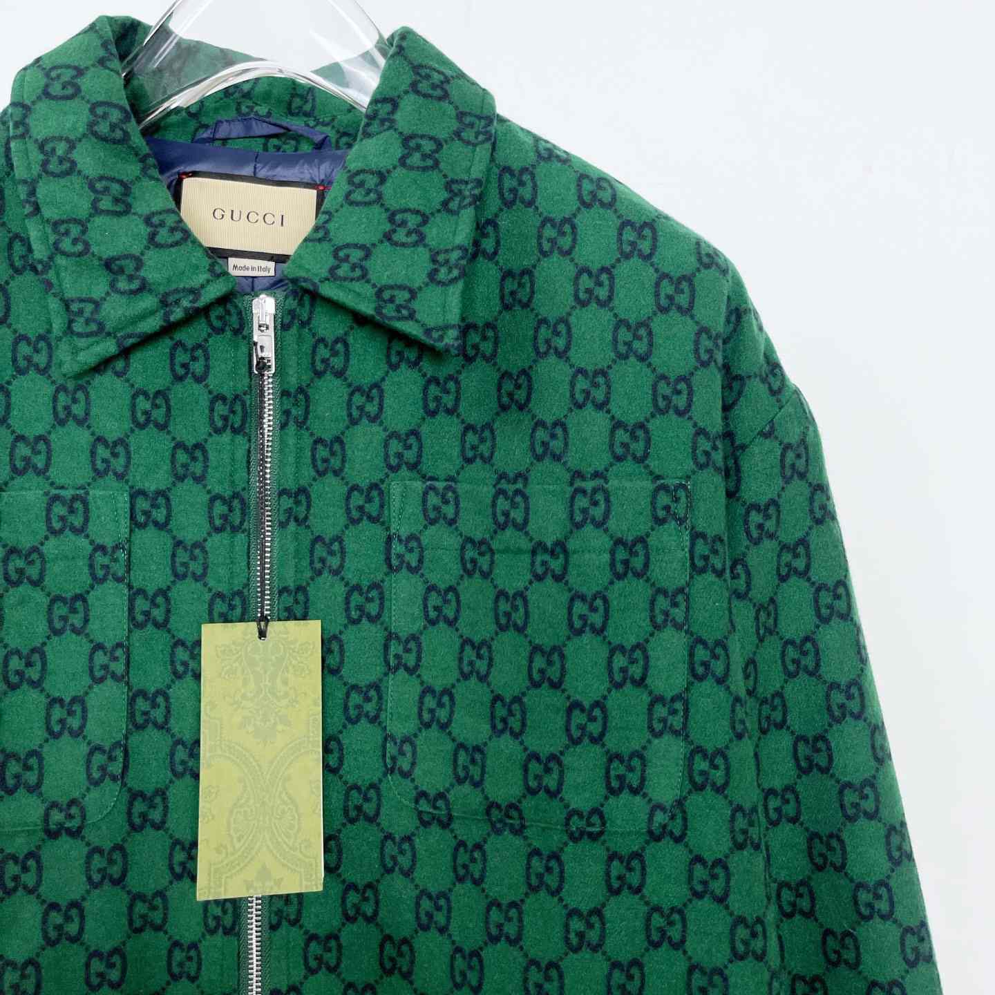 Gucci Green Gg Wool Flannel Padded Overshirt - FashionPlug