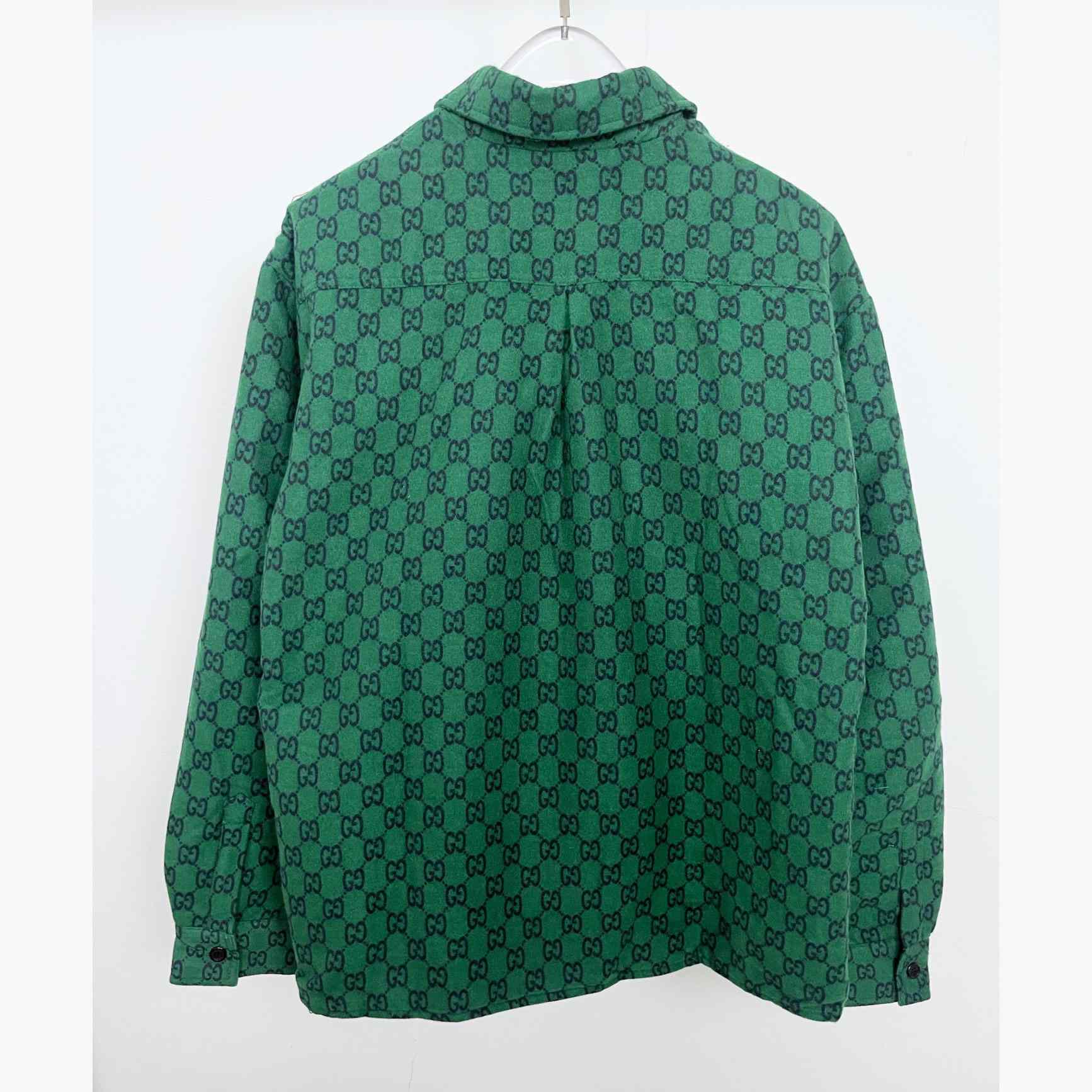 Gucci Green Gg Wool Flannel Padded Overshirt - FashionPlug