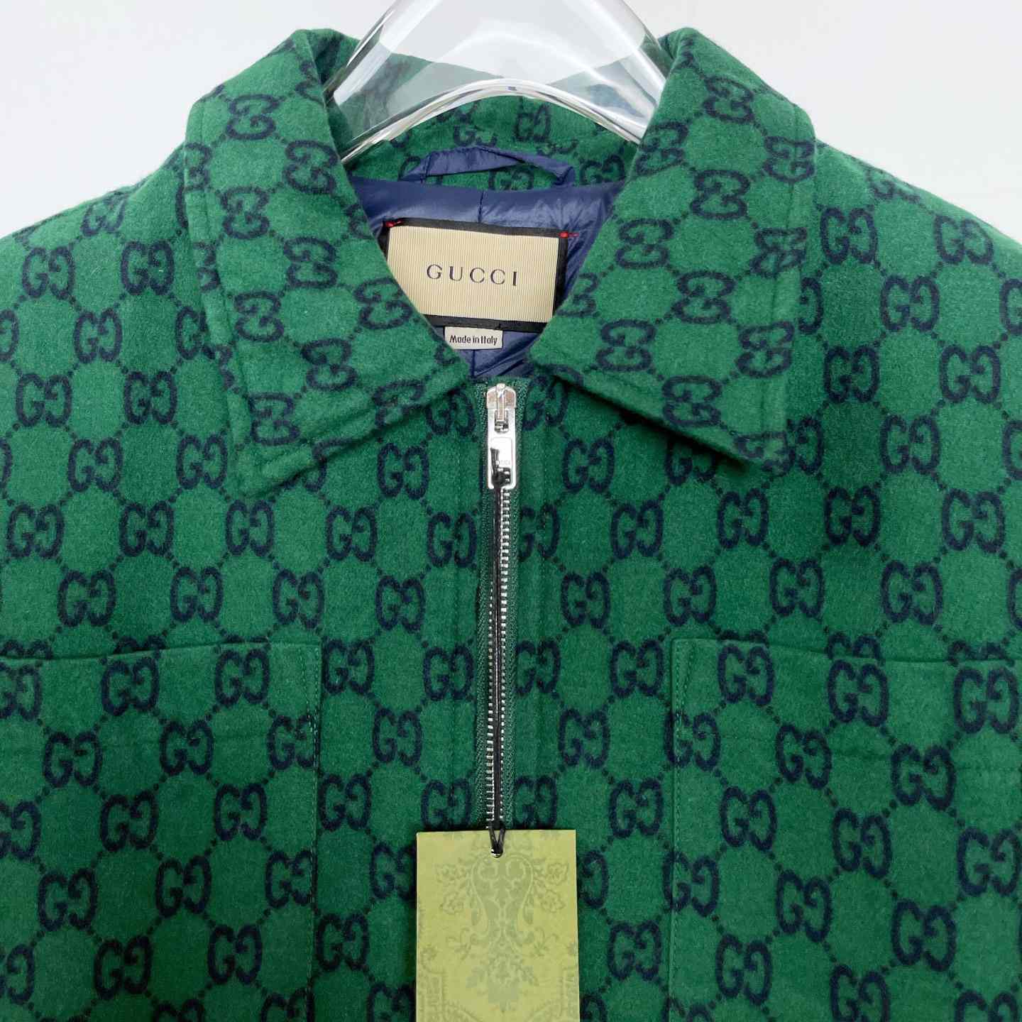 Gucci Green Gg Wool Flannel Padded Overshirt - FashionPlug