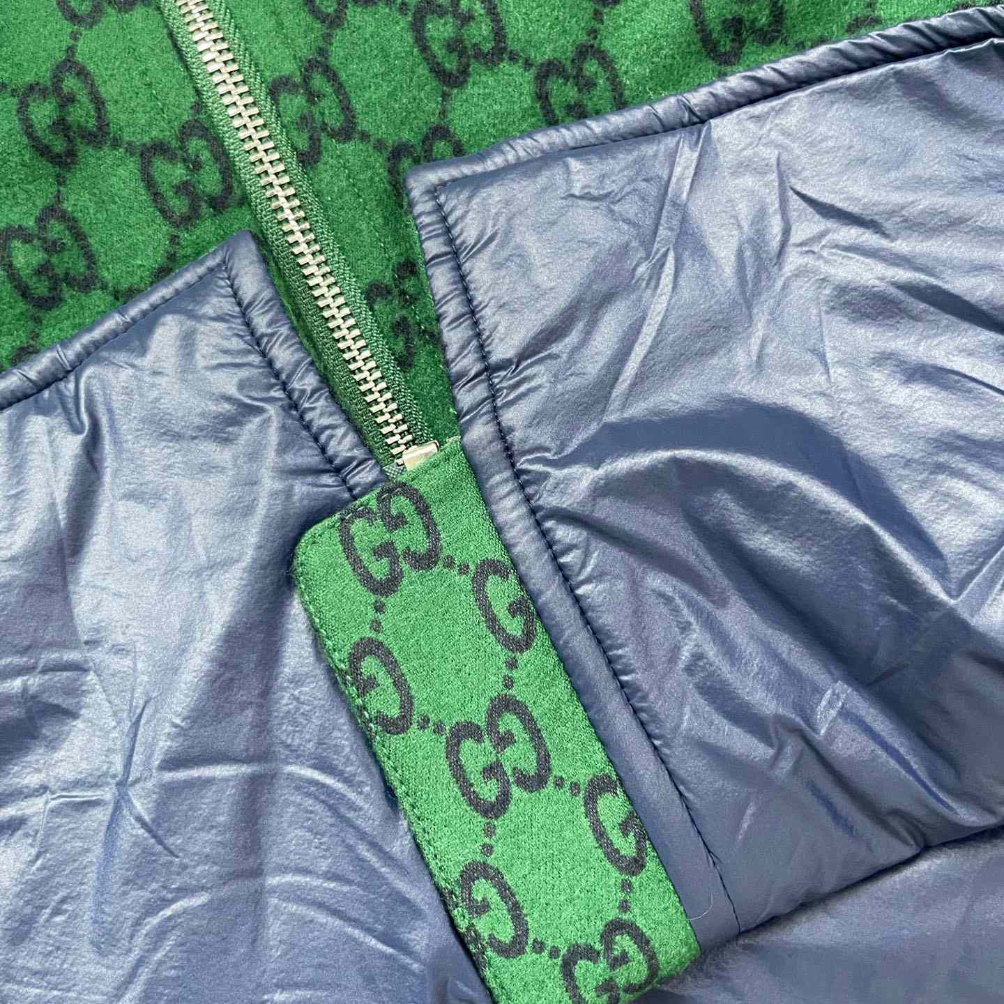 Gucci Green Gg Wool Flannel Padded Overshirt - FashionPlug