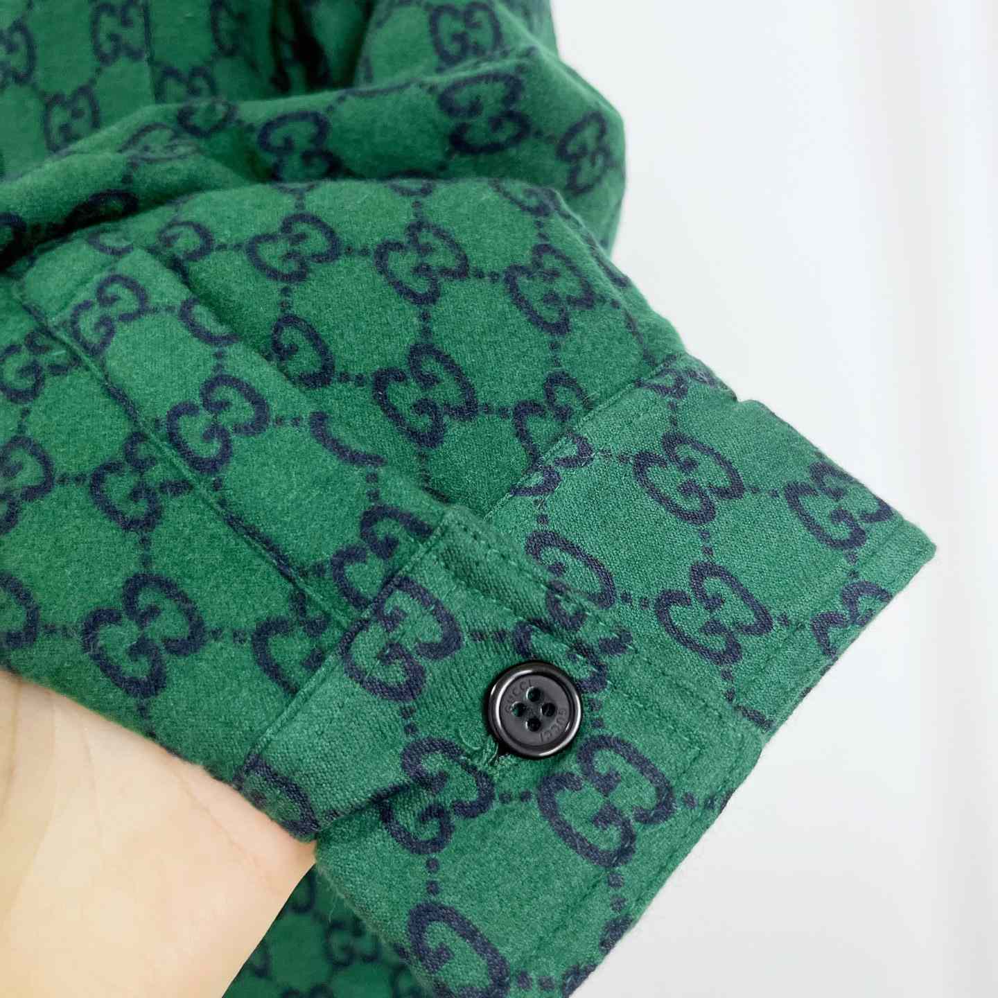 Gucci Green Gg Wool Flannel Padded Overshirt - FashionPlug