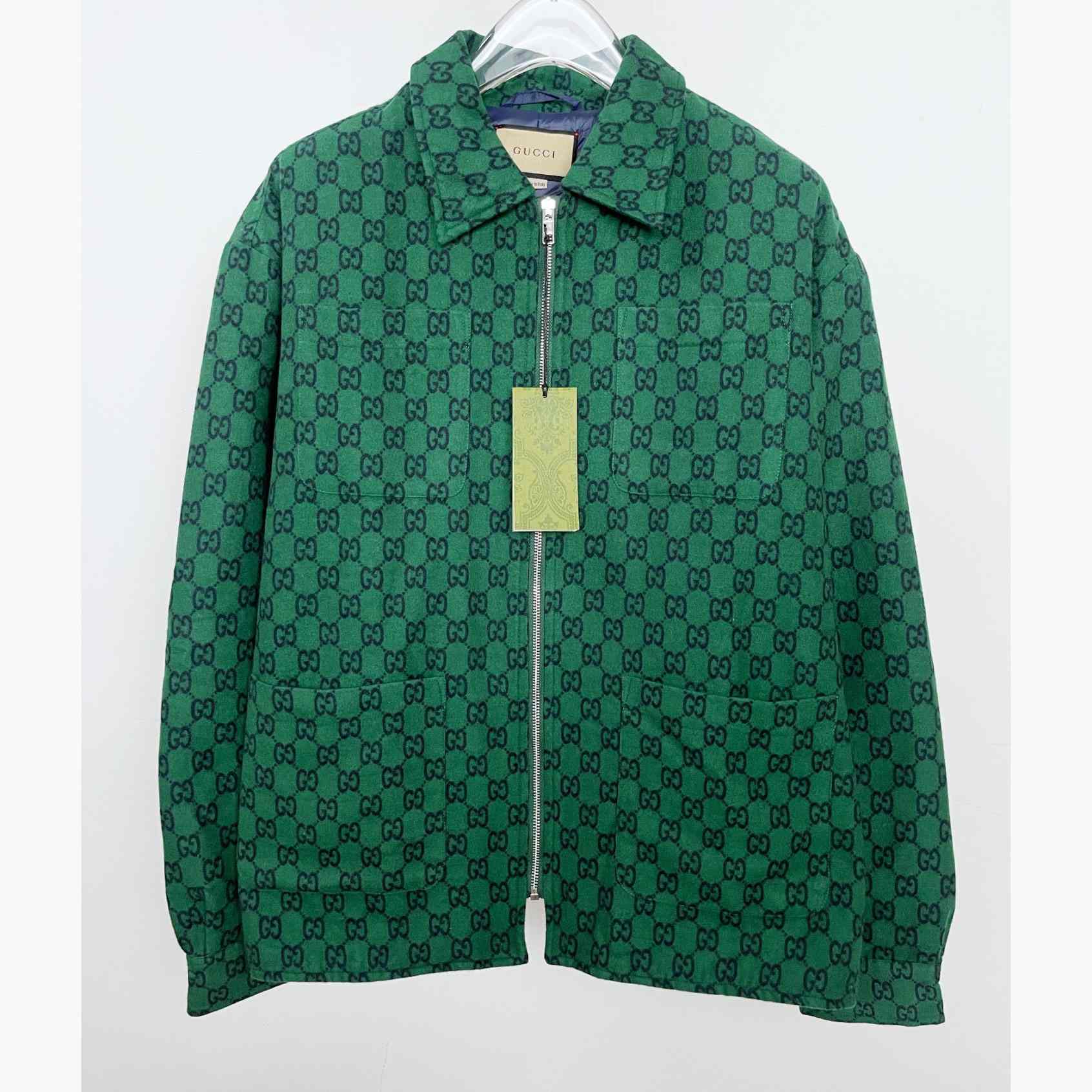 Gucci Green Gg Wool Flannel Padded Overshirt - FashionPlug