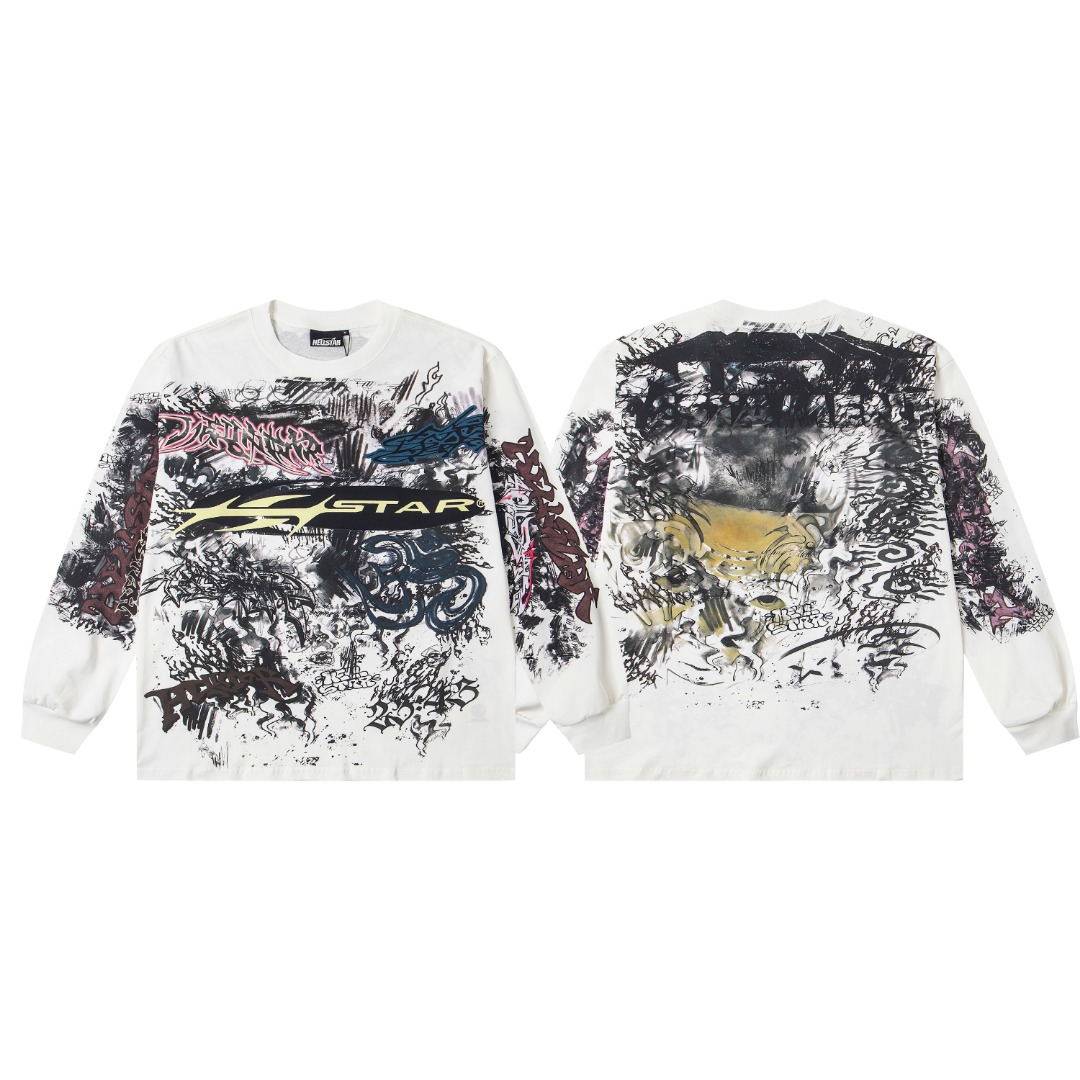 Hellstar Graffiti Long-Sleeve 'White' - FashionPlug