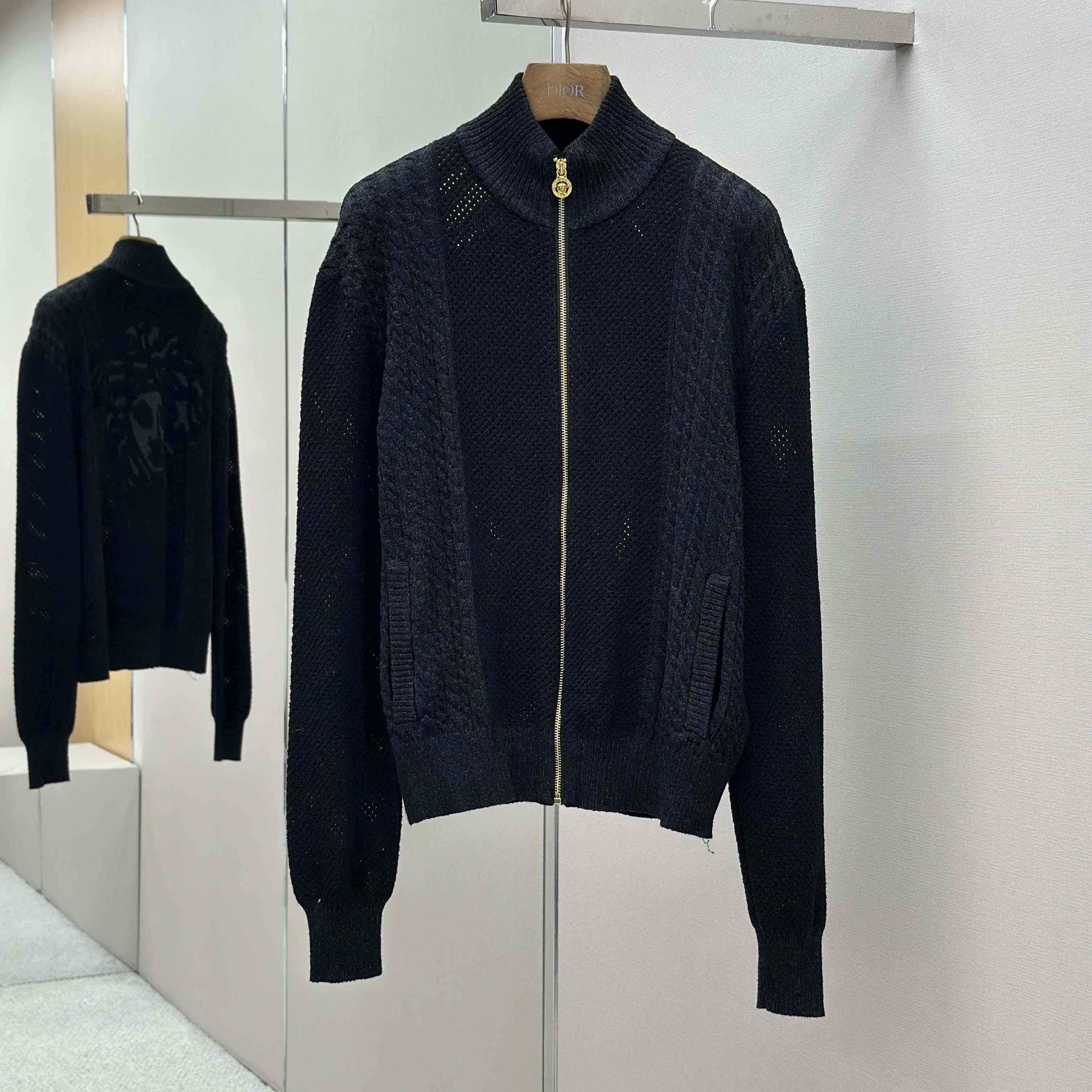 Versace Medusa Jacquard Zip Knit Sweater  - FashionPlug